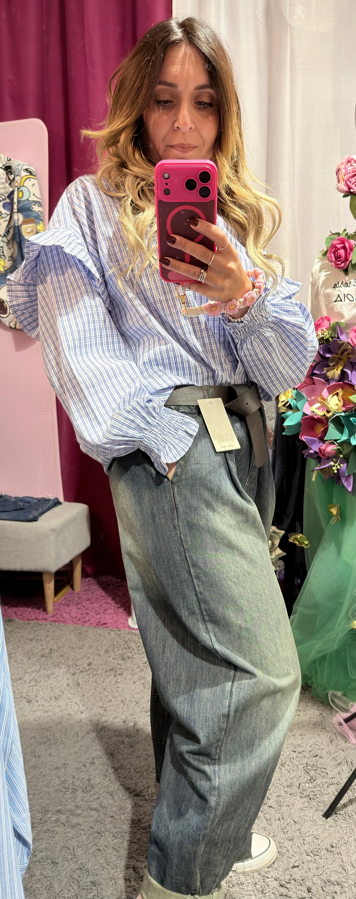 Camicia righe volant e strass