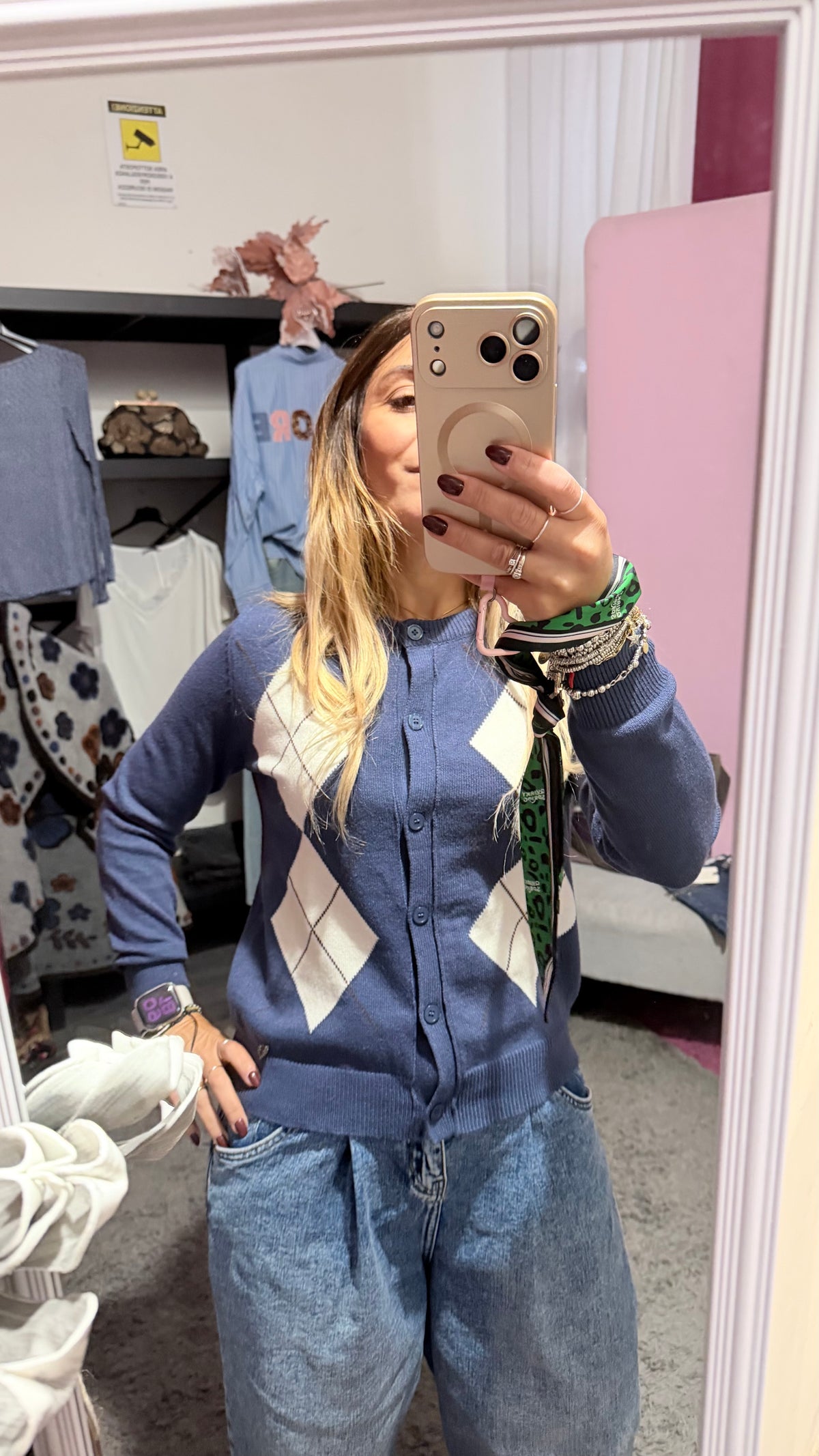 Cardigan rombi azzurri
