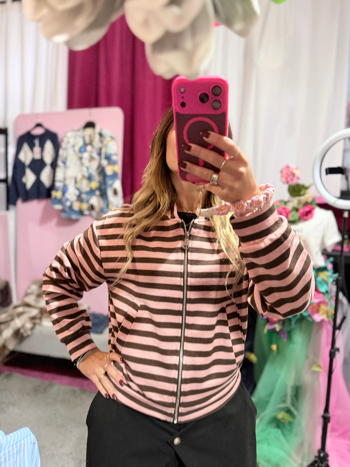 Felpa righe zip