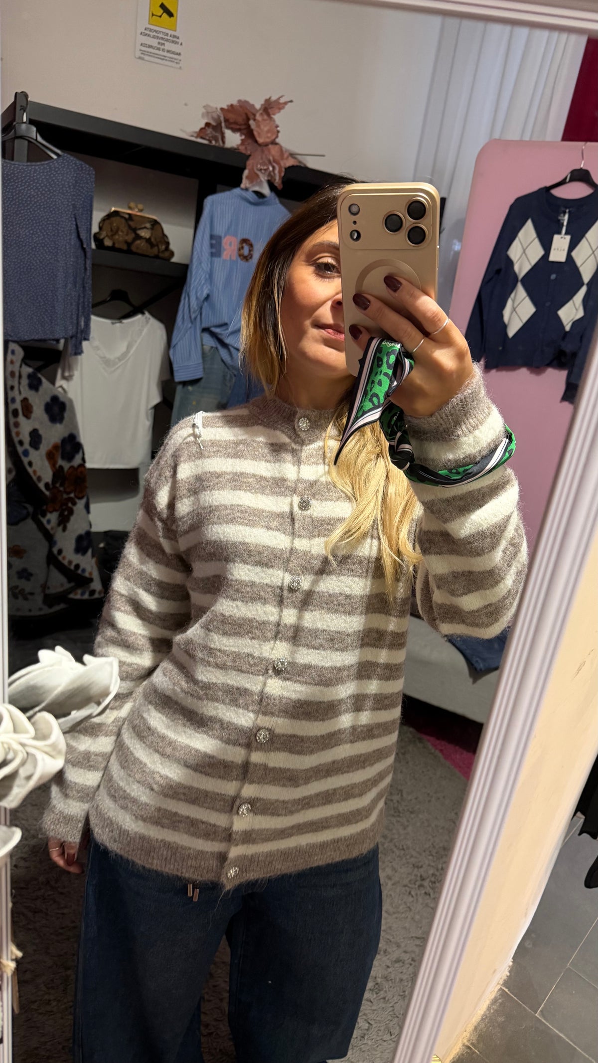 Cardigan righe tortora