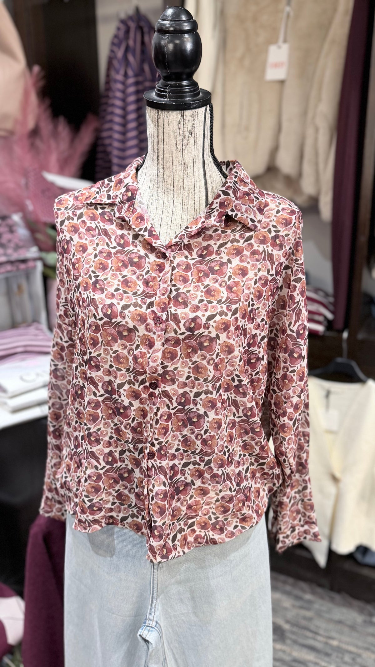 Camicia fiori prugna