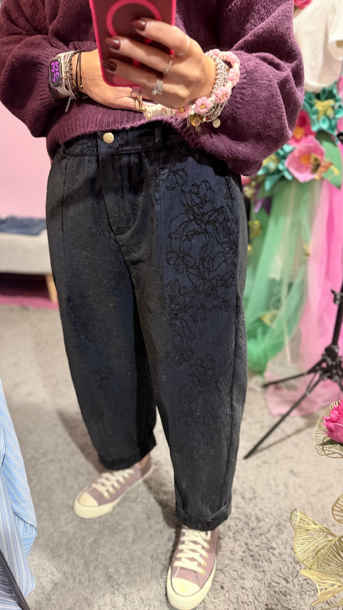 Pantalone fiori cinigliato