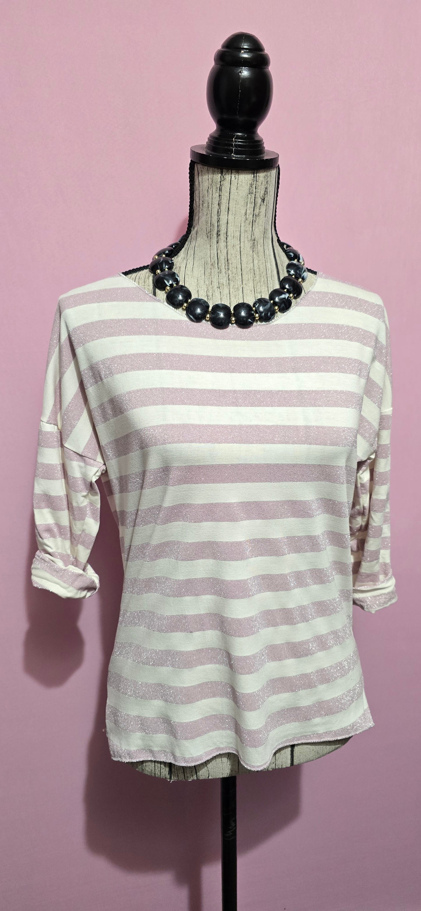 Maglia righe lurex rosa