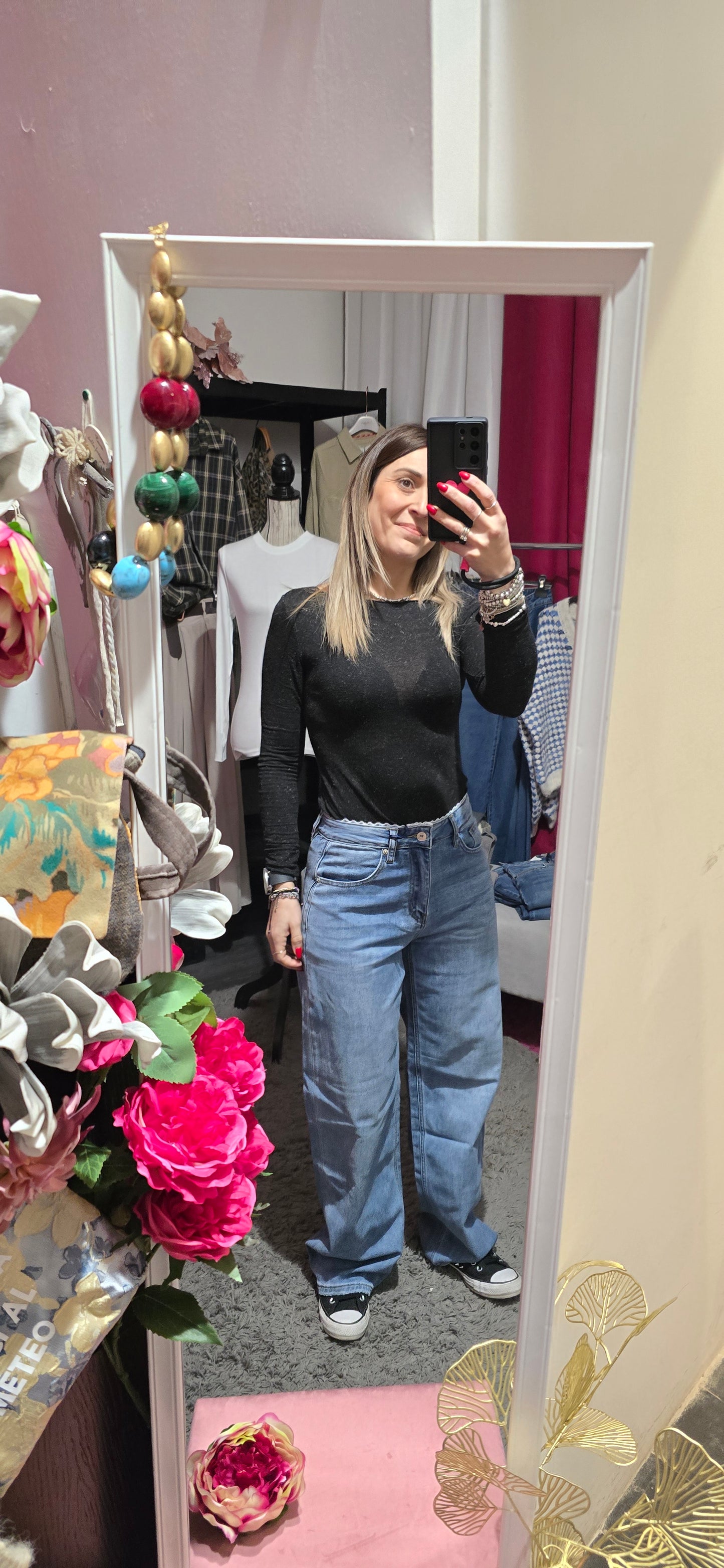 Magliettina misto cashmere con lurex nera