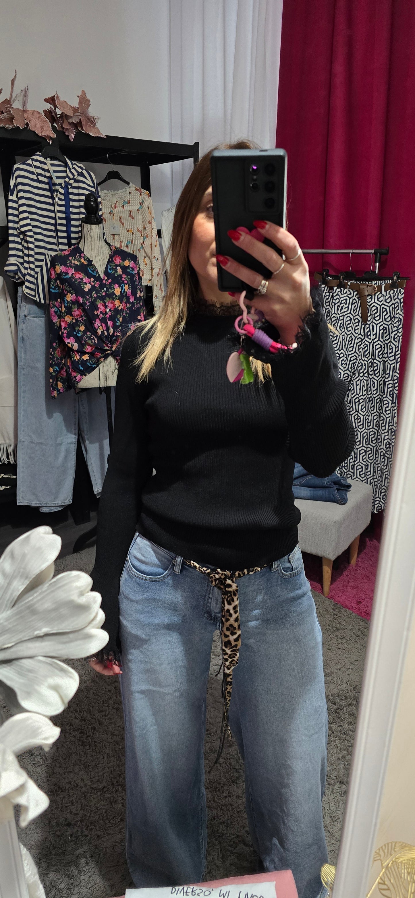 Jeans palazzo con cinturino animalier