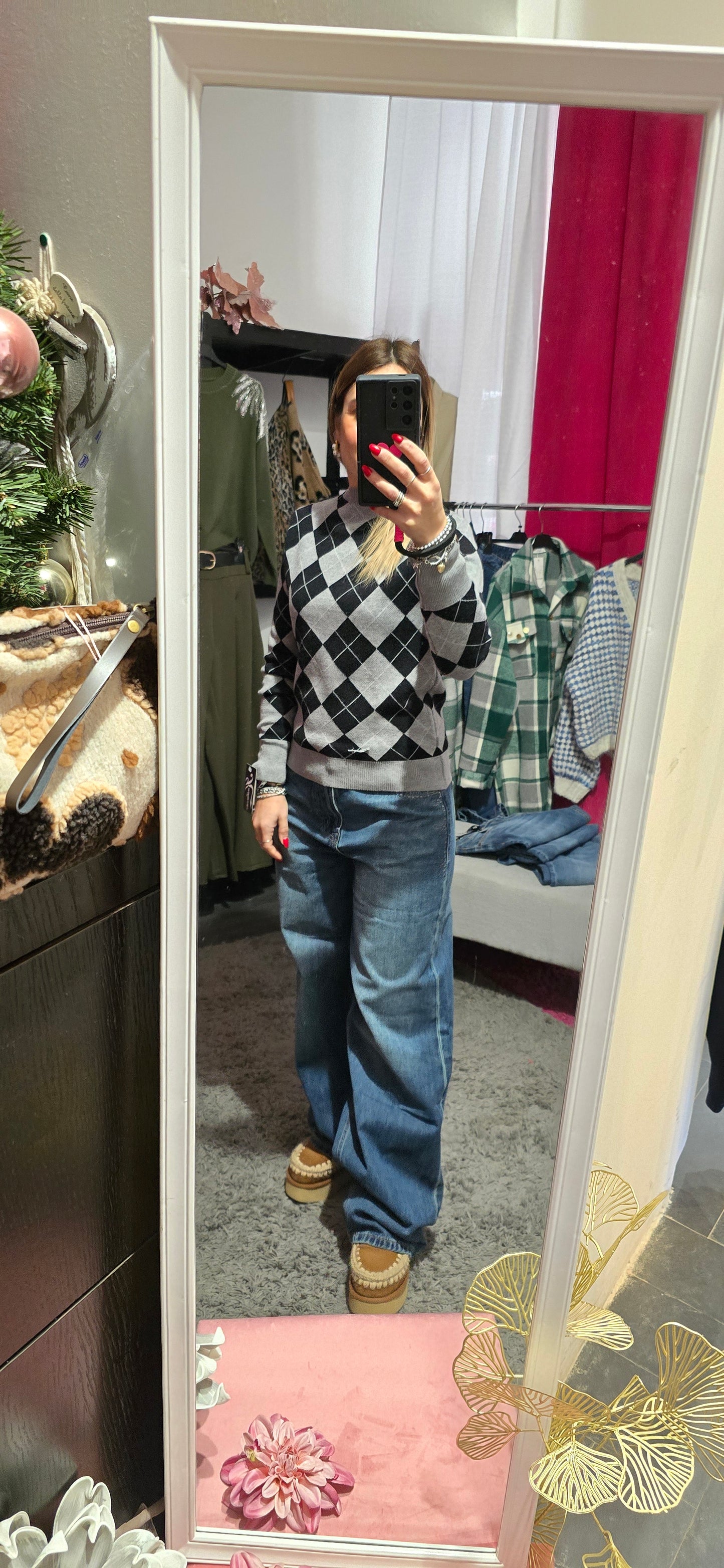 Pull fantasia rombi grigio