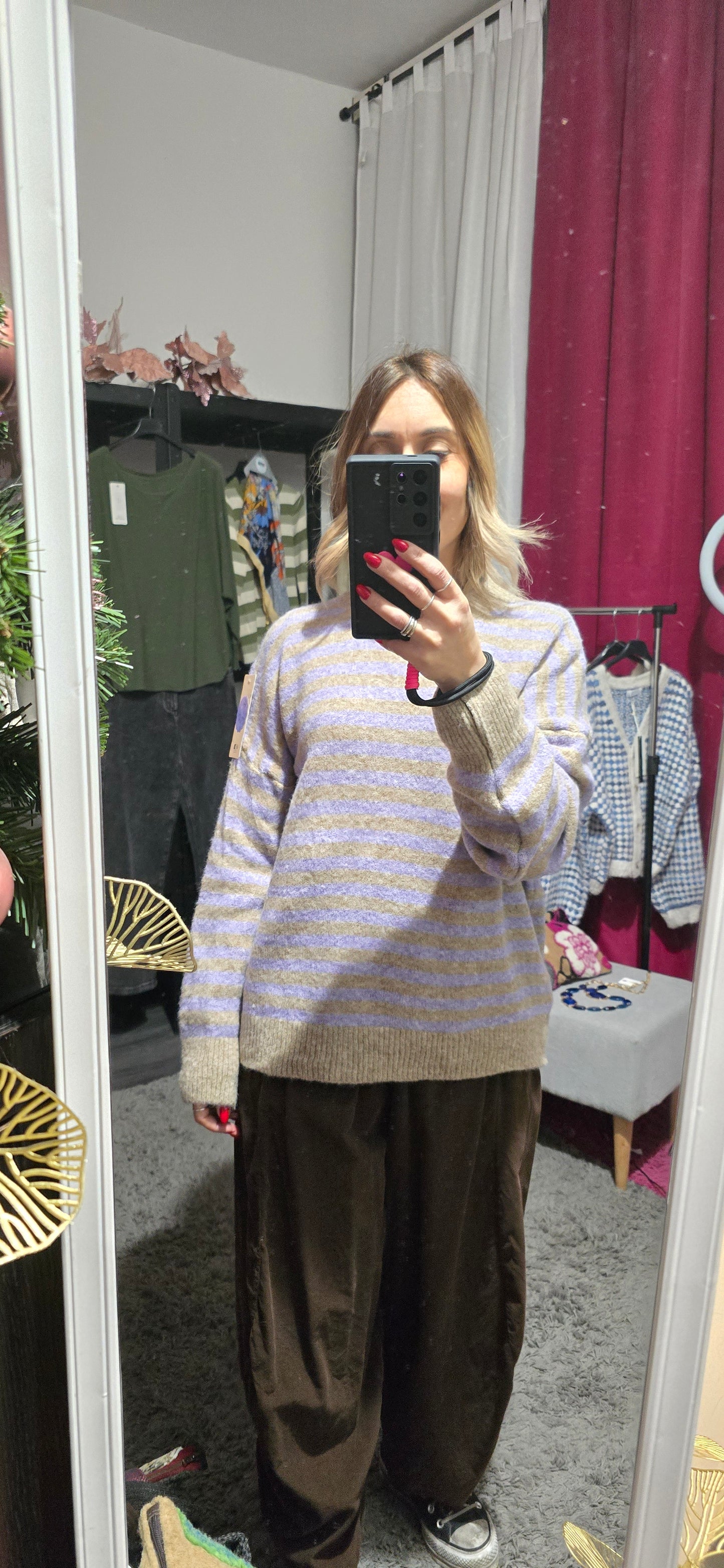 Maglia righe malva/ fango