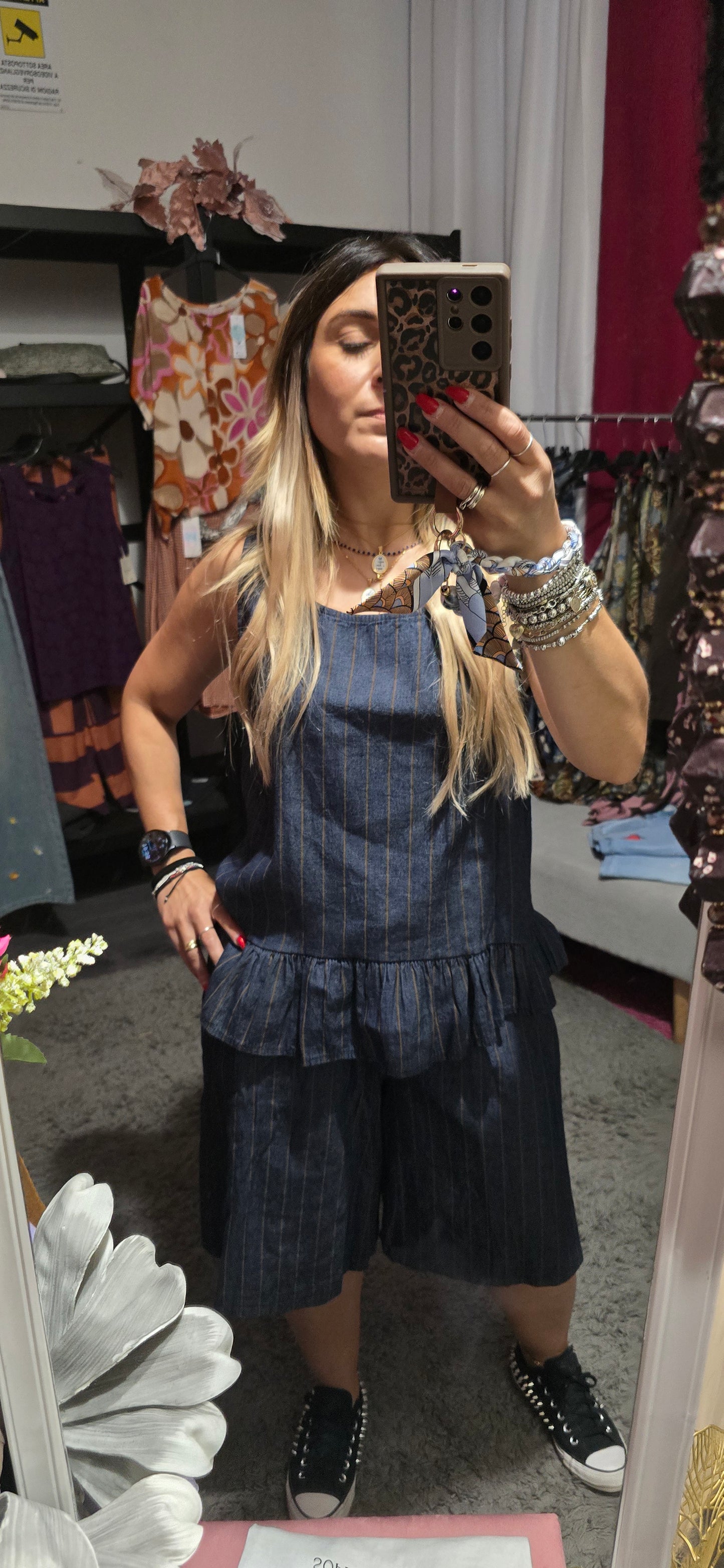 Blusa lyoncell a righe con balze