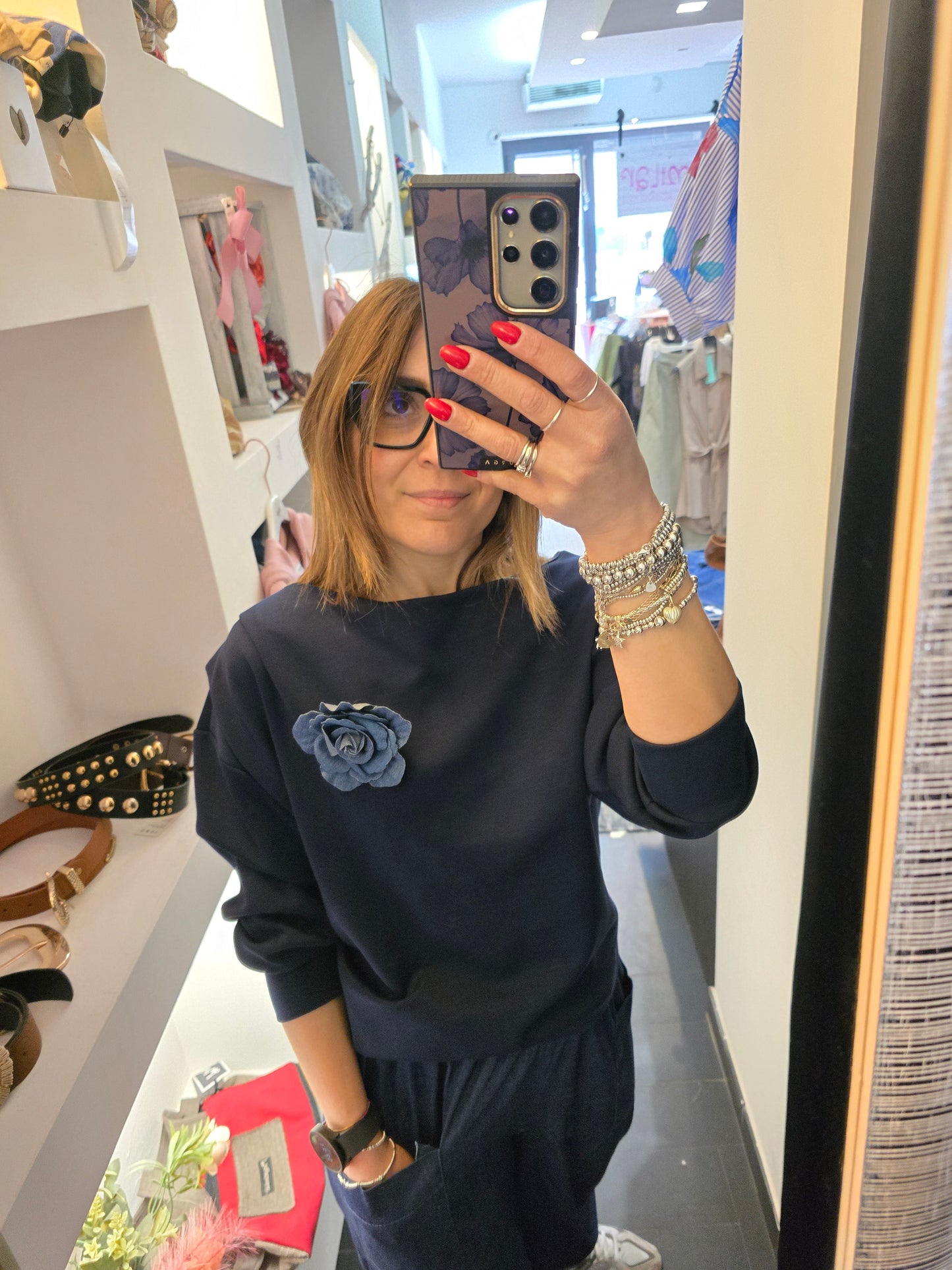 Felpa fiori blu