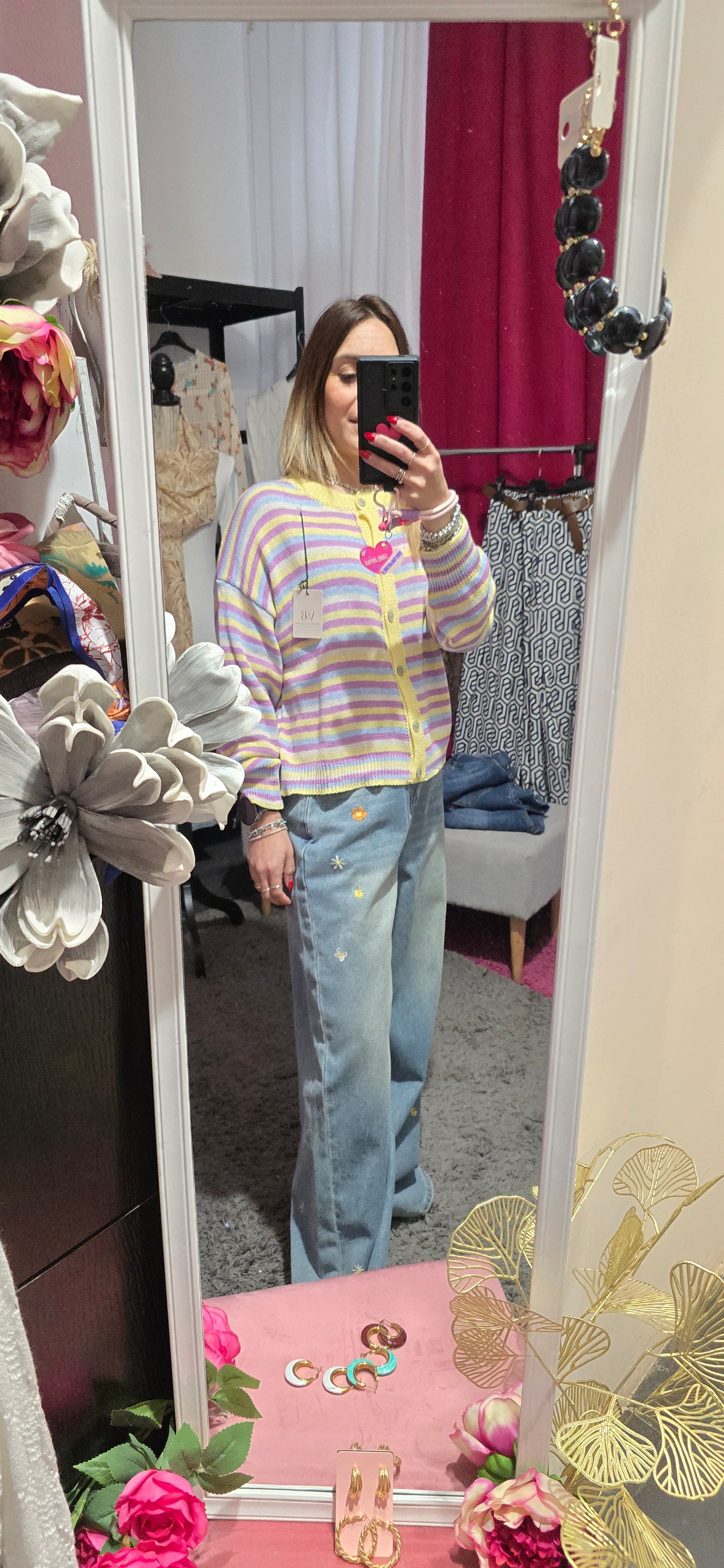 Cardigan righe viola