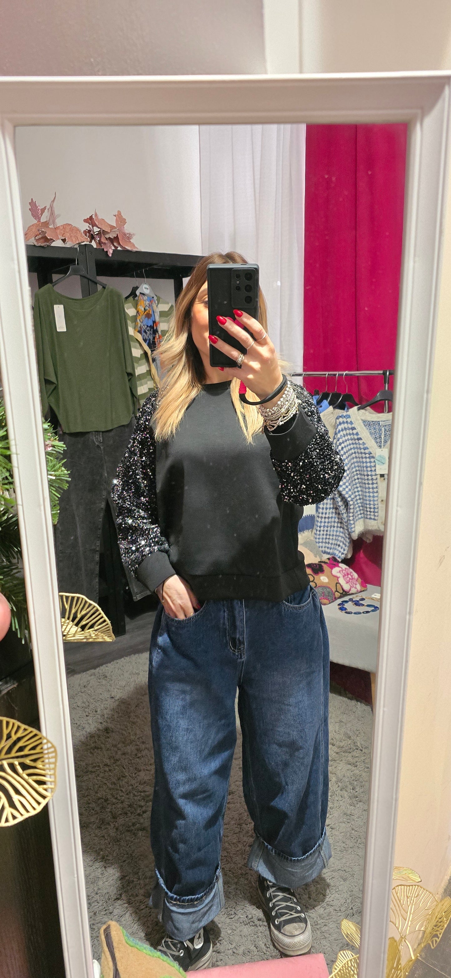 Felpa paillettes nera