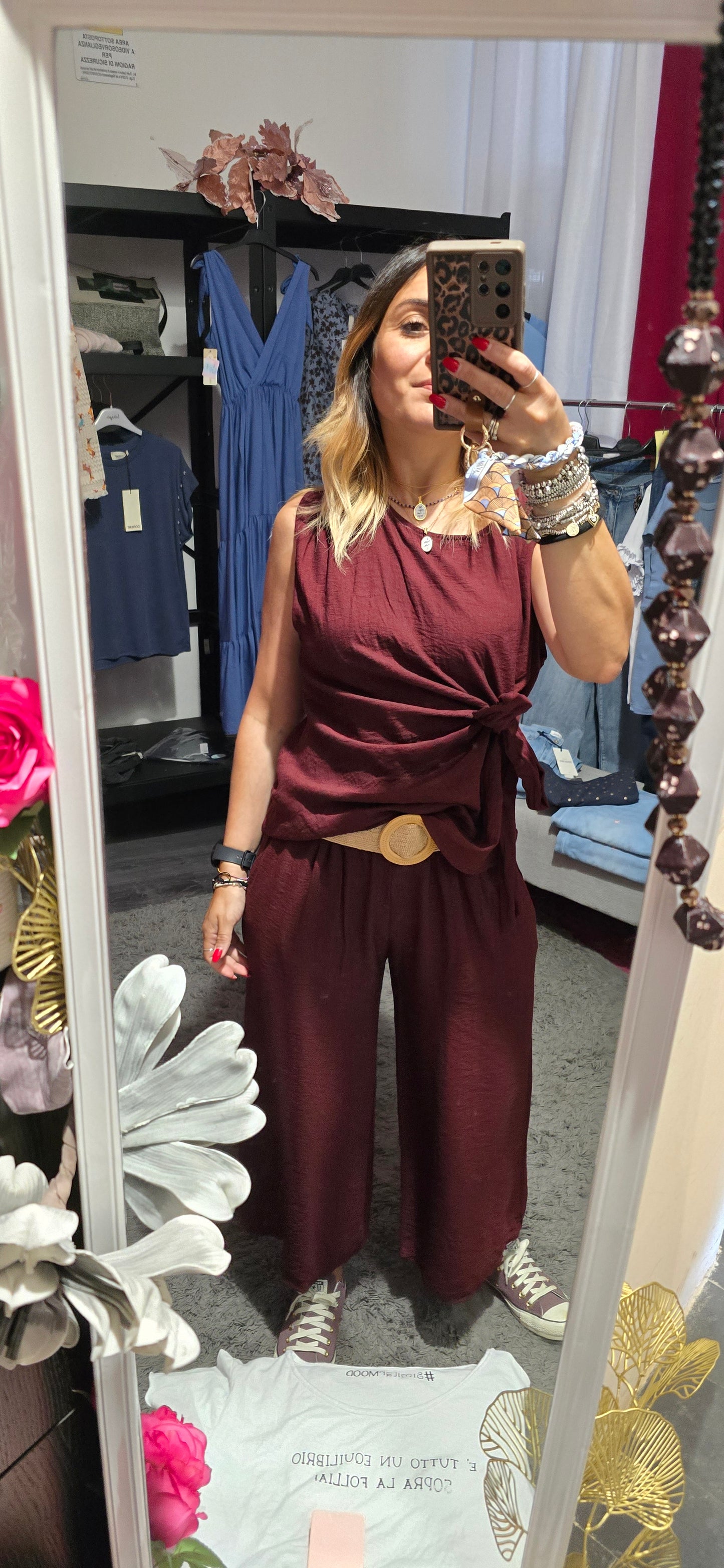 Pantalone capri viscosa bordeaux
