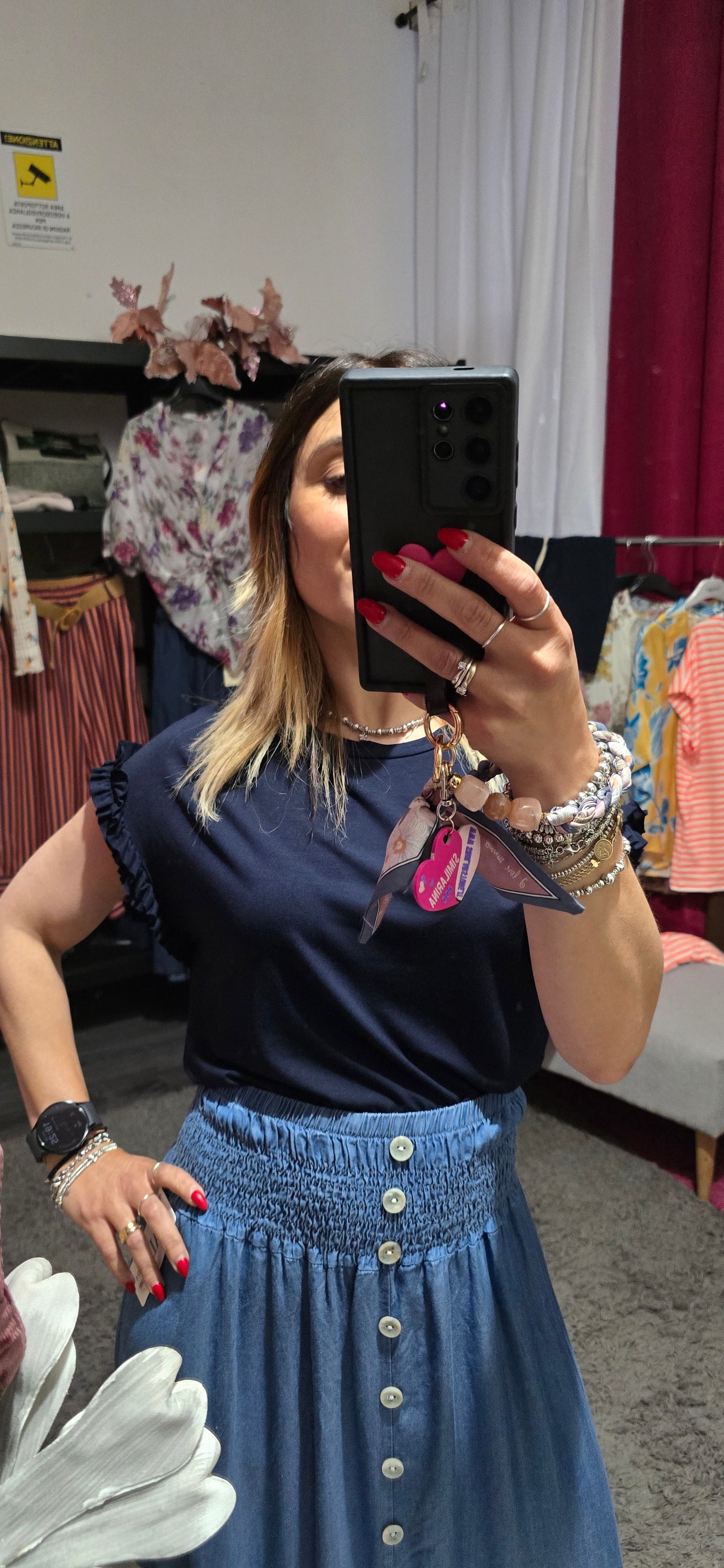 T shirt manica arricciata blu
