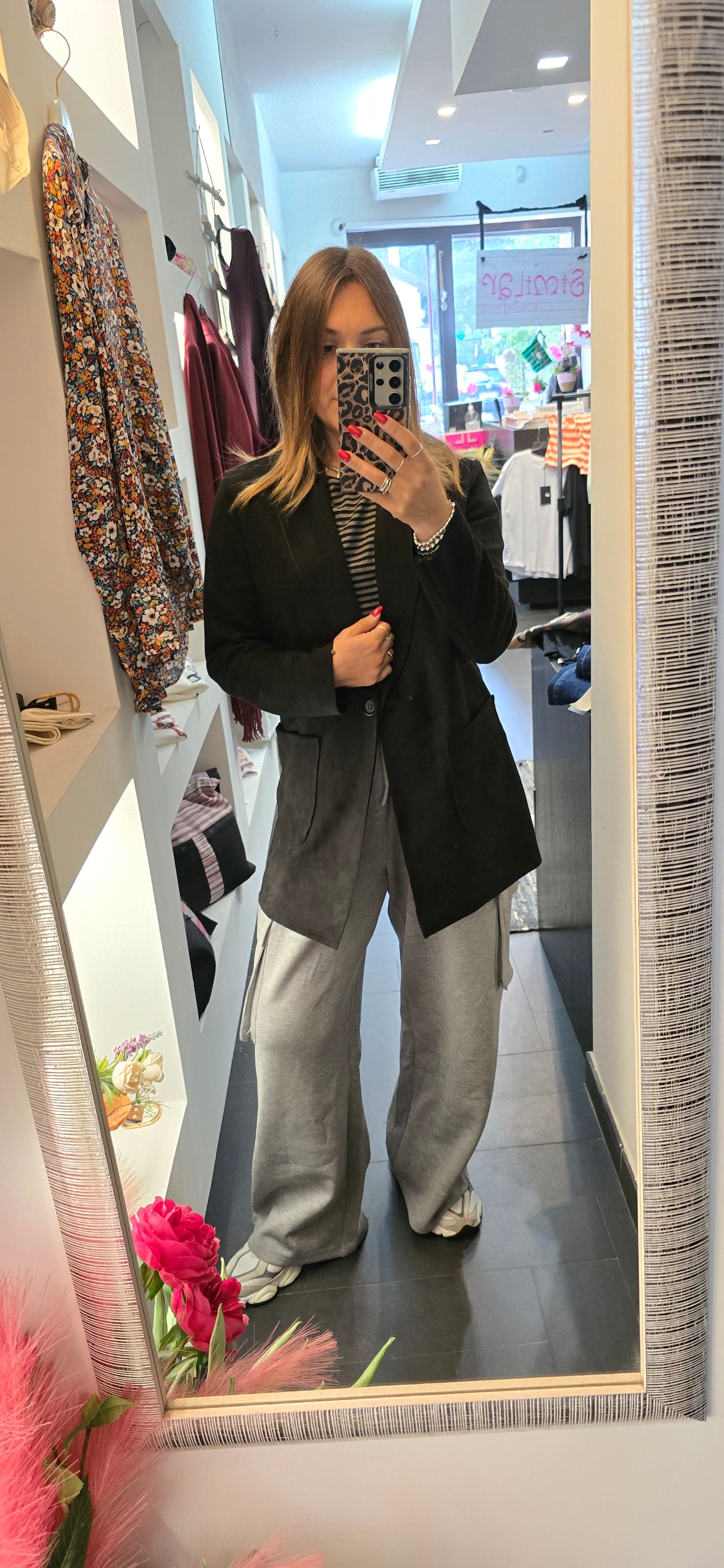 Blazer lungo in suede nero