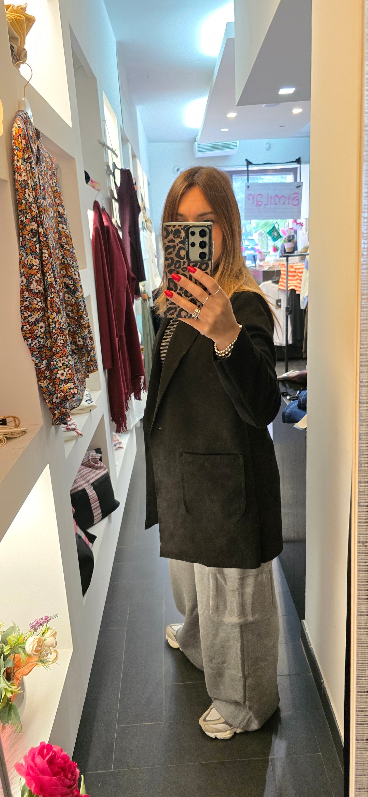 Blazer lungo in suede nero