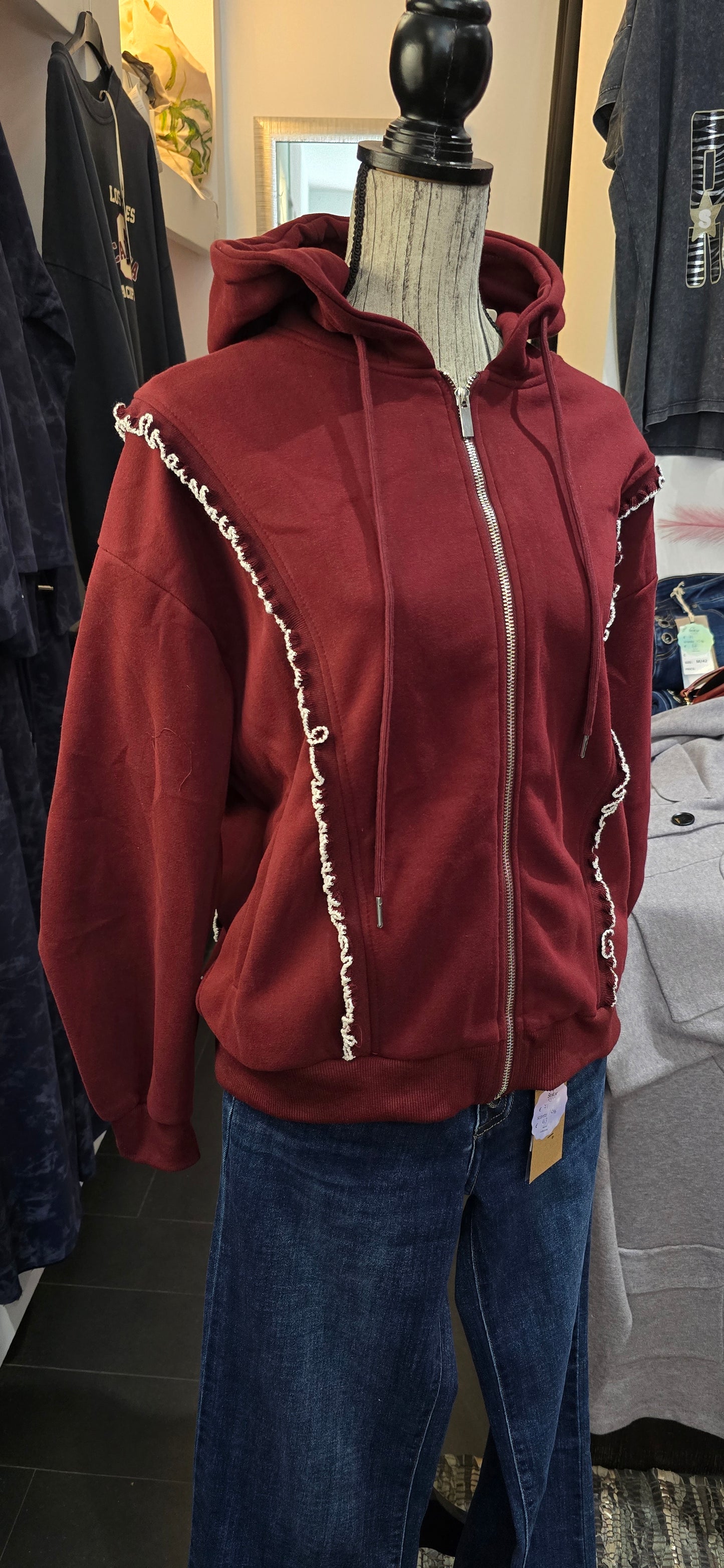 Felpa zip bordeaux con rouge