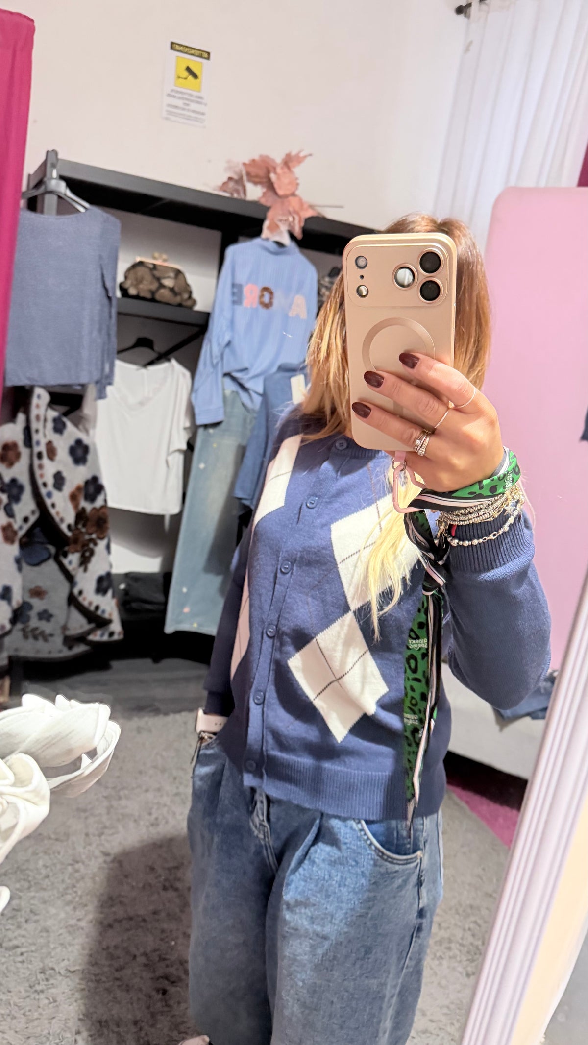 Cardigan rombi azzurri
