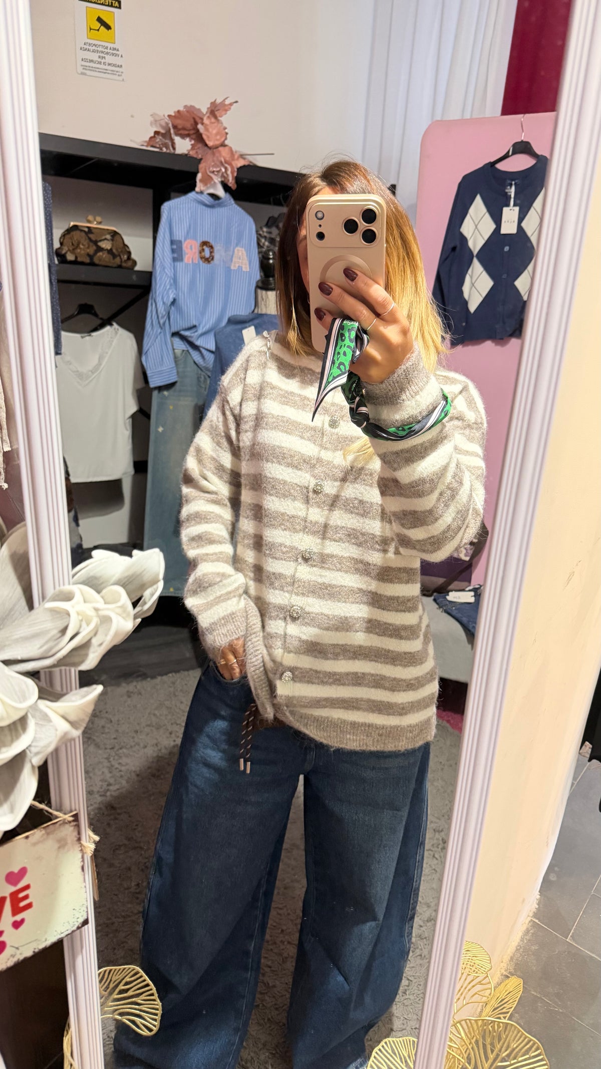 Cardigan righe tortora