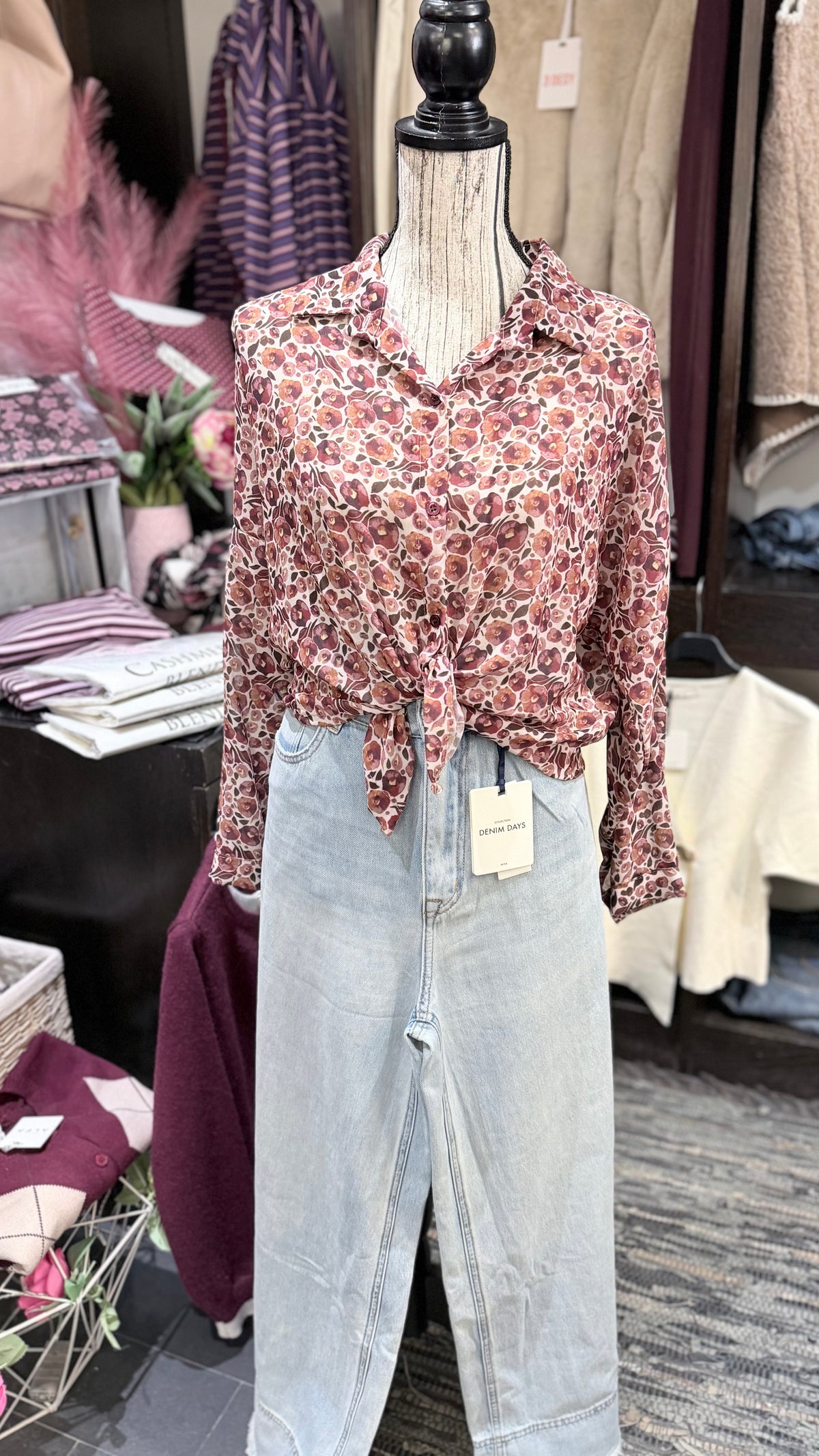 Camicia fiori prugna