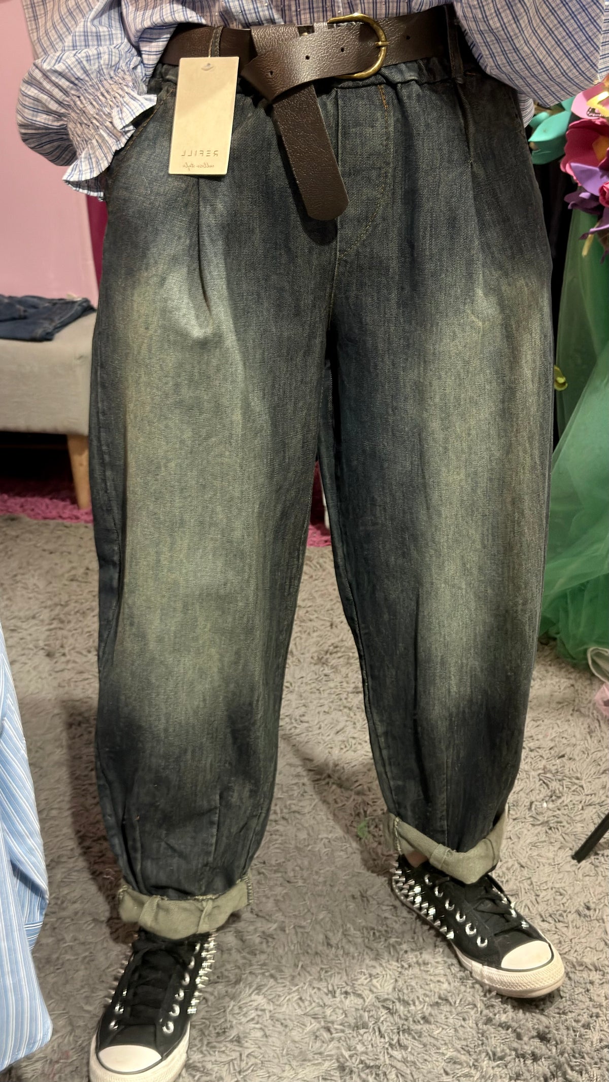 Jeans vita elastica con cinturino