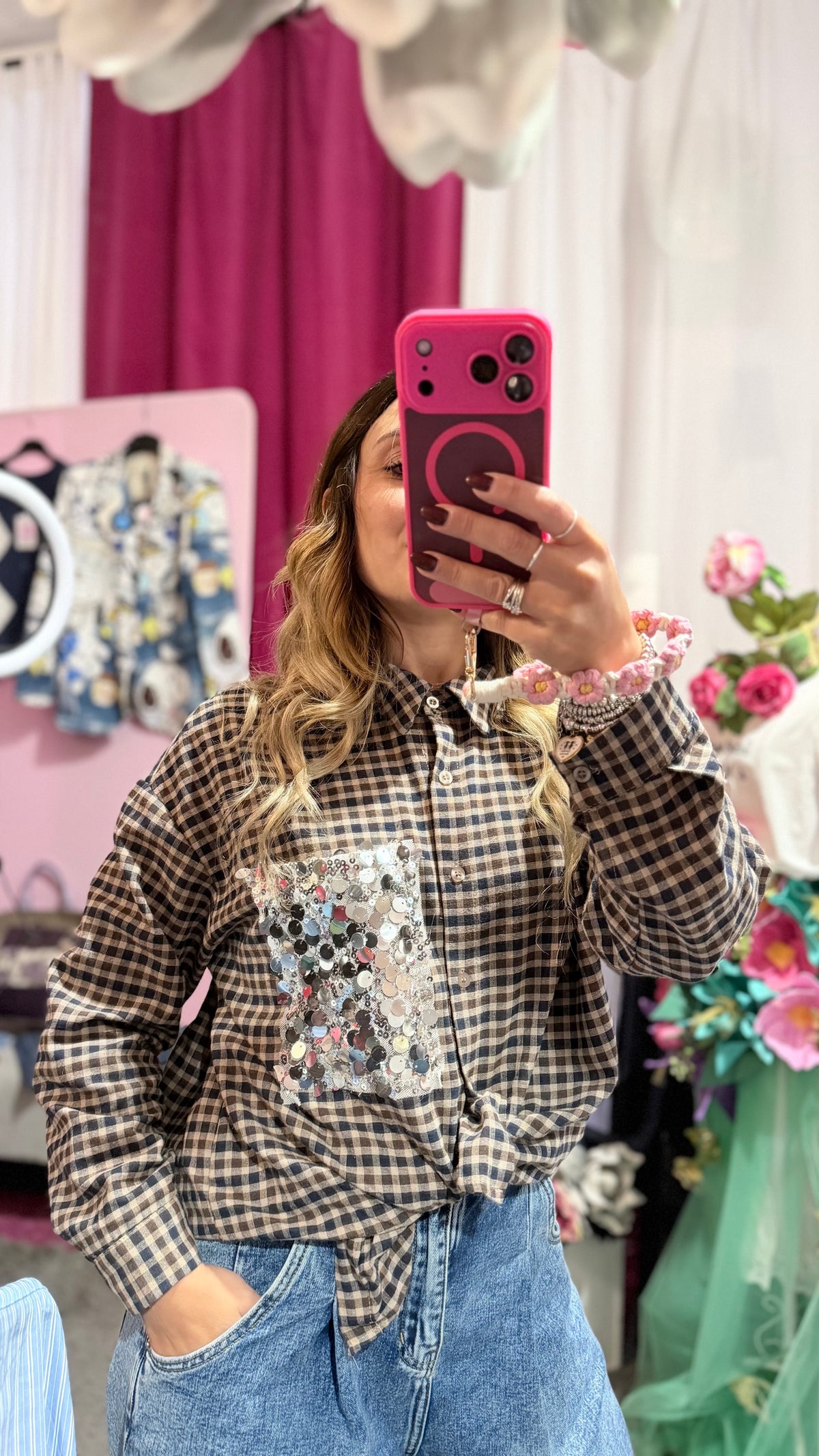 Camicia quadri tasca paillettes