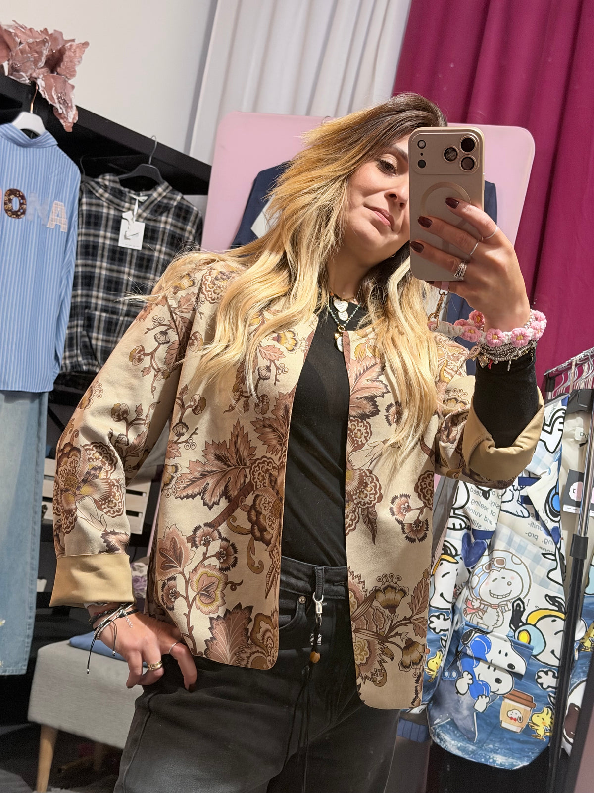 Blazer scamosciato fantasia panna