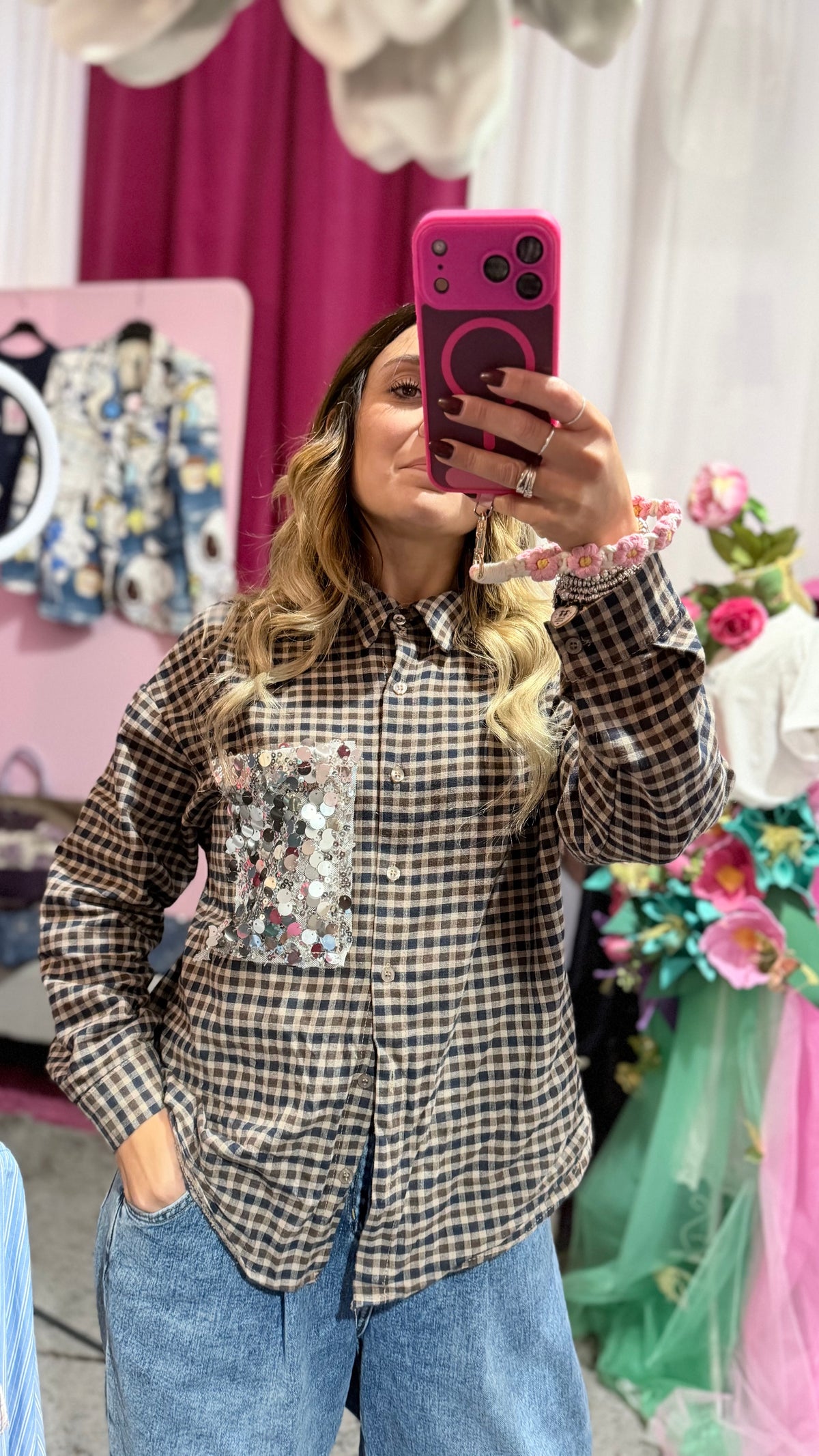 Camicia quadri tasca paillettes