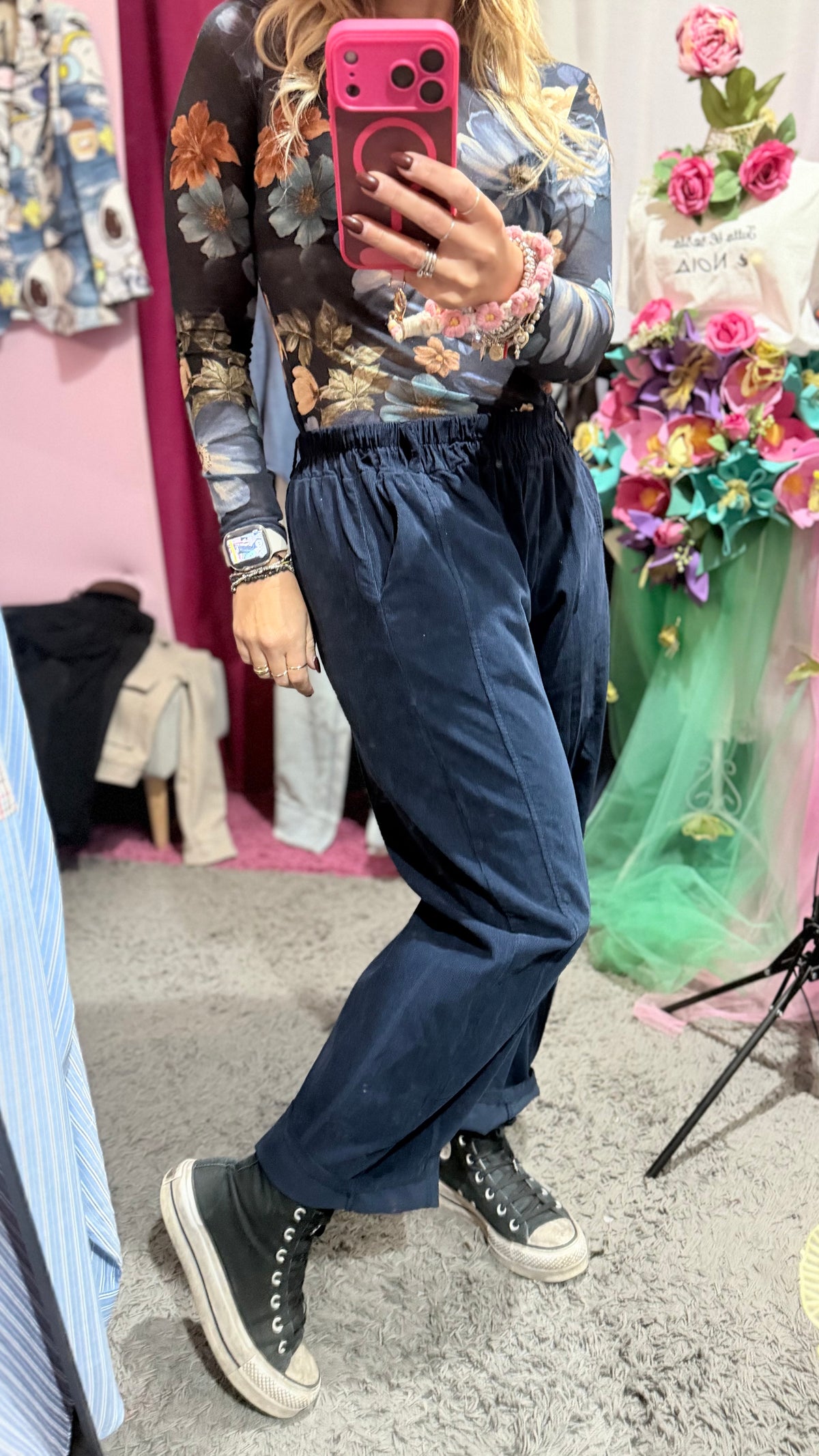 Pantalone blu costine velluto