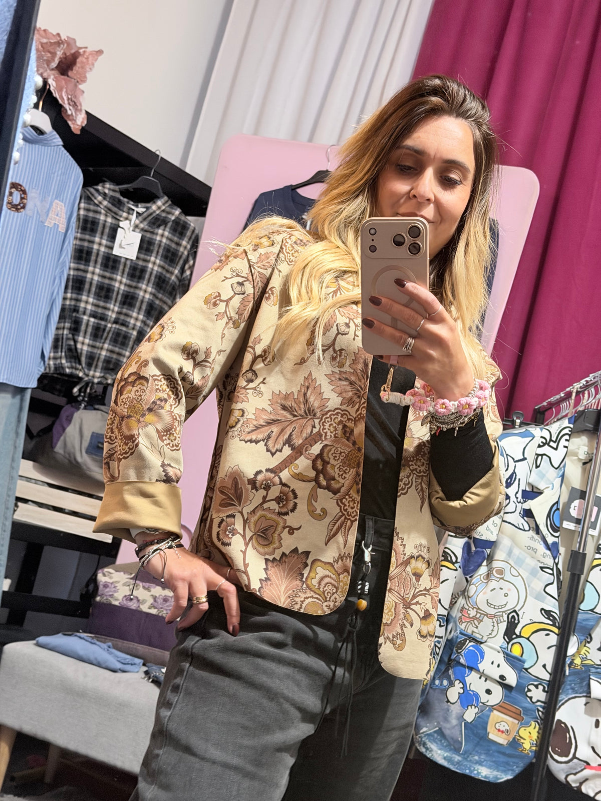 Blazer scamosciato fantasia panna