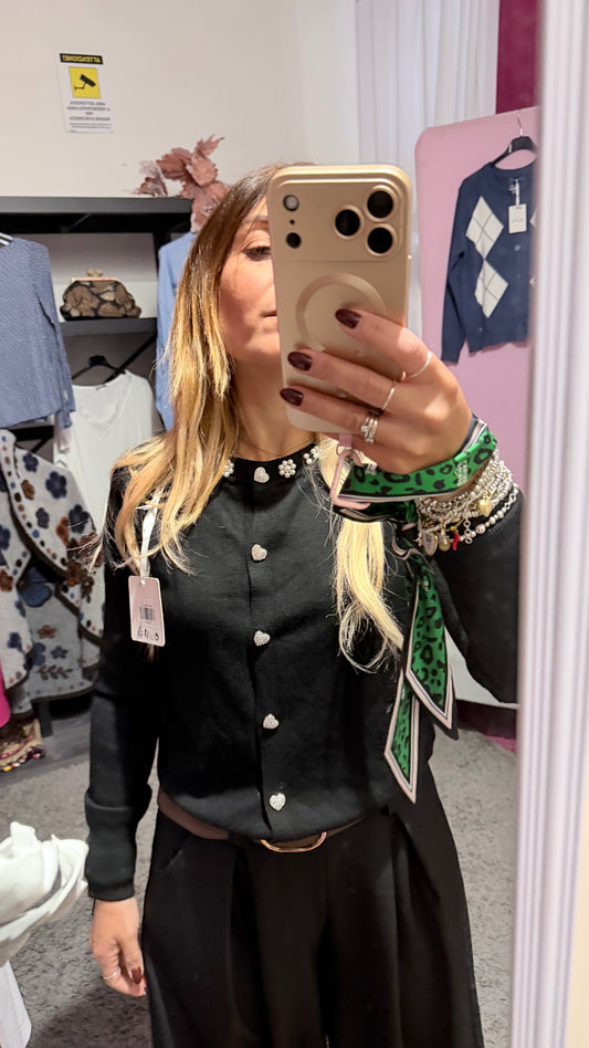 Cardigan perle e strass
