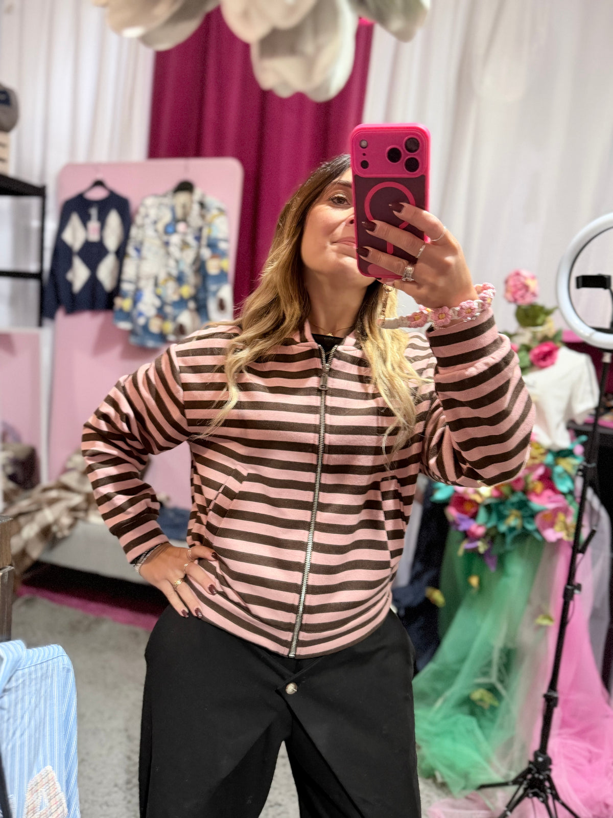 Felpa righe zip