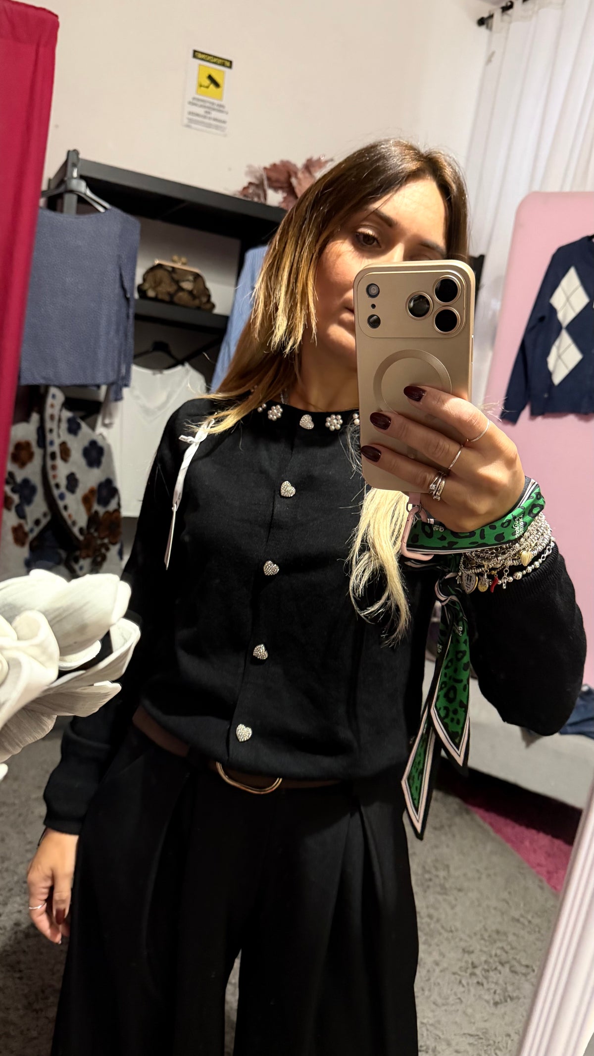 Cardigan perle e strass