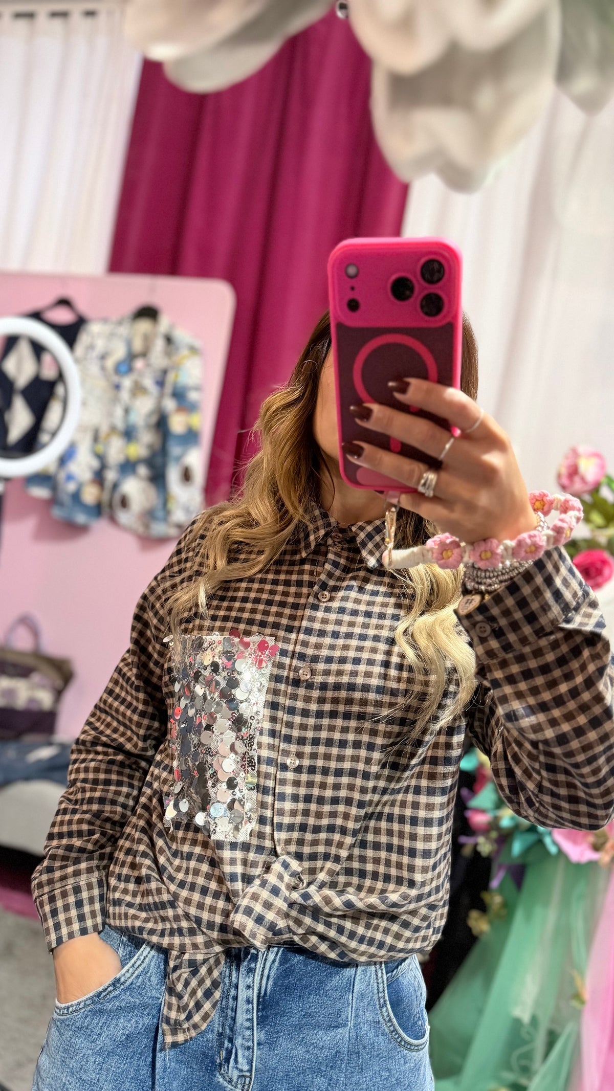 Camicia quadri tasca paillettes