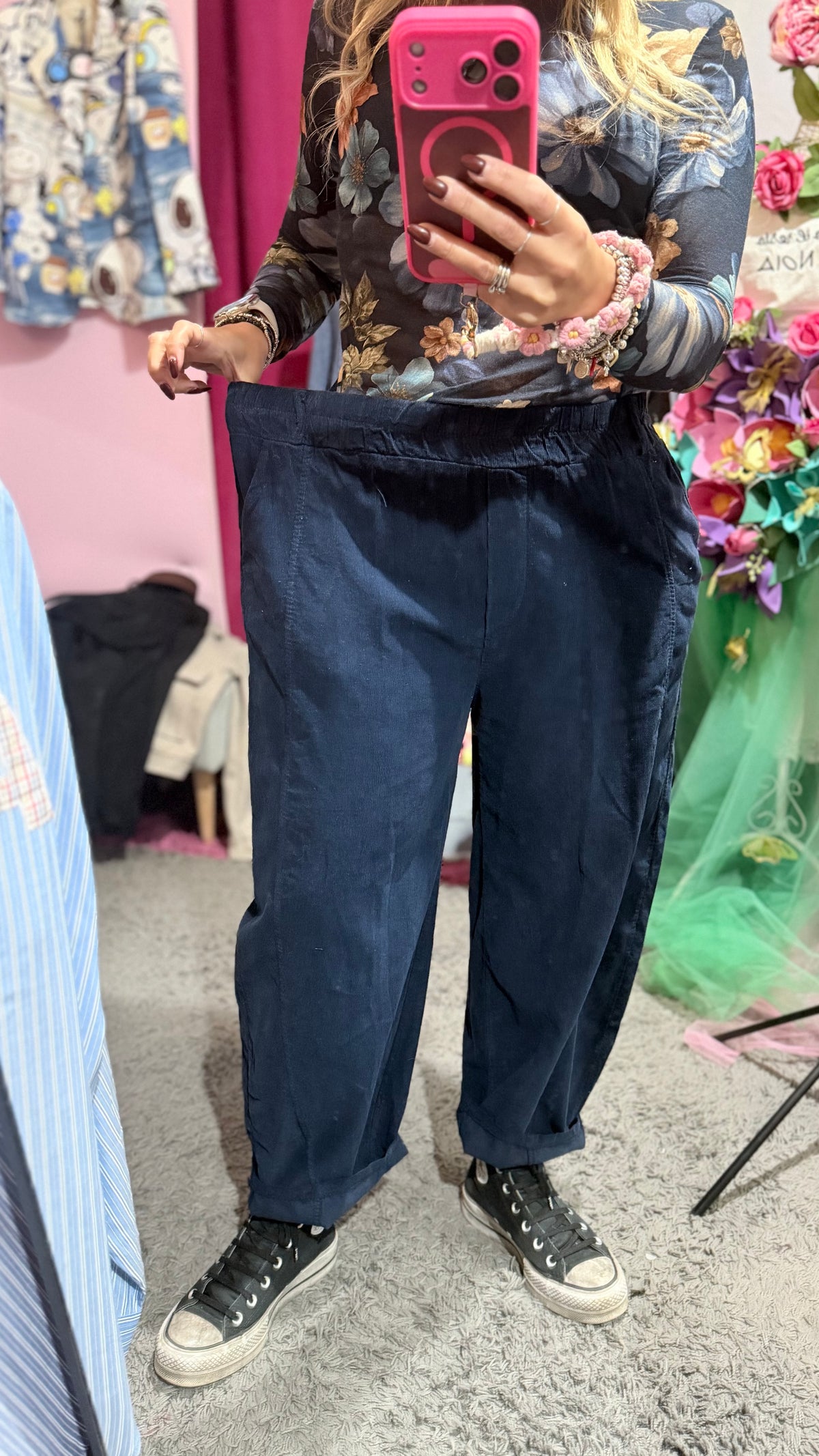 Pantalone blu costine velluto