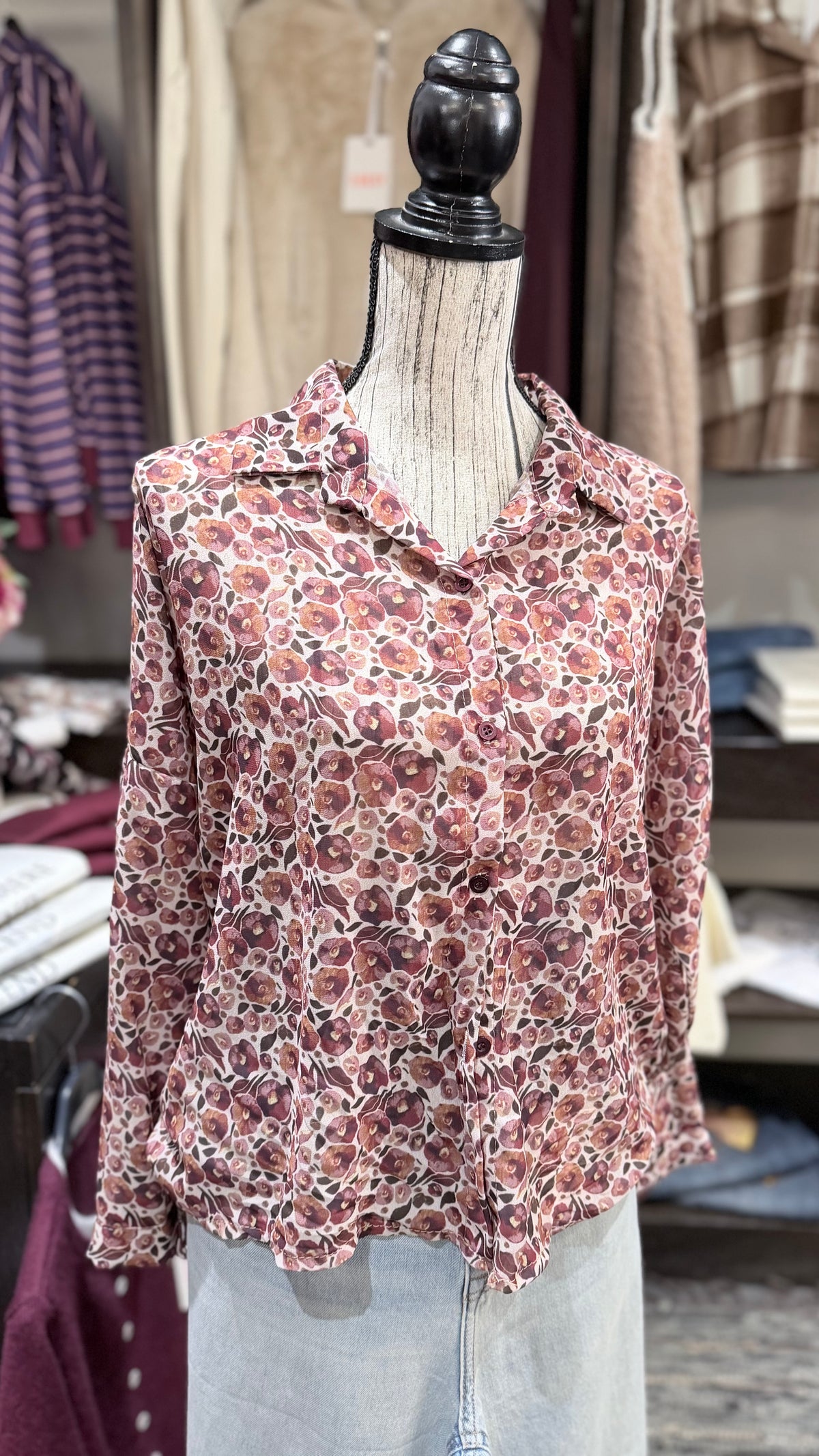 Camicia fiori prugna