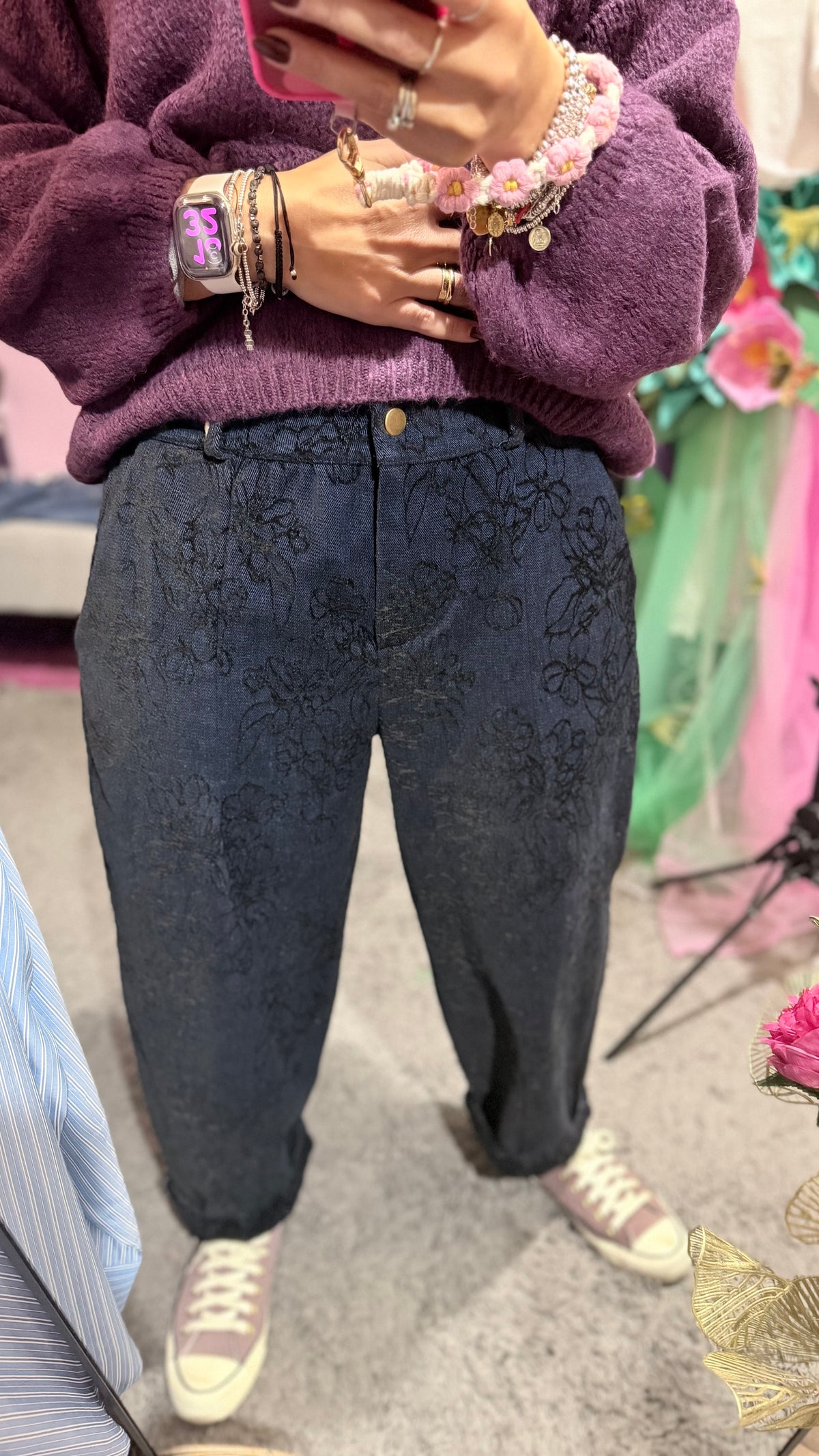 Pantalone fiori cinigliato