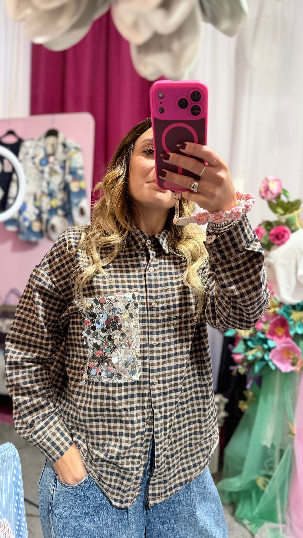 Camicia quadri tasca paillettes