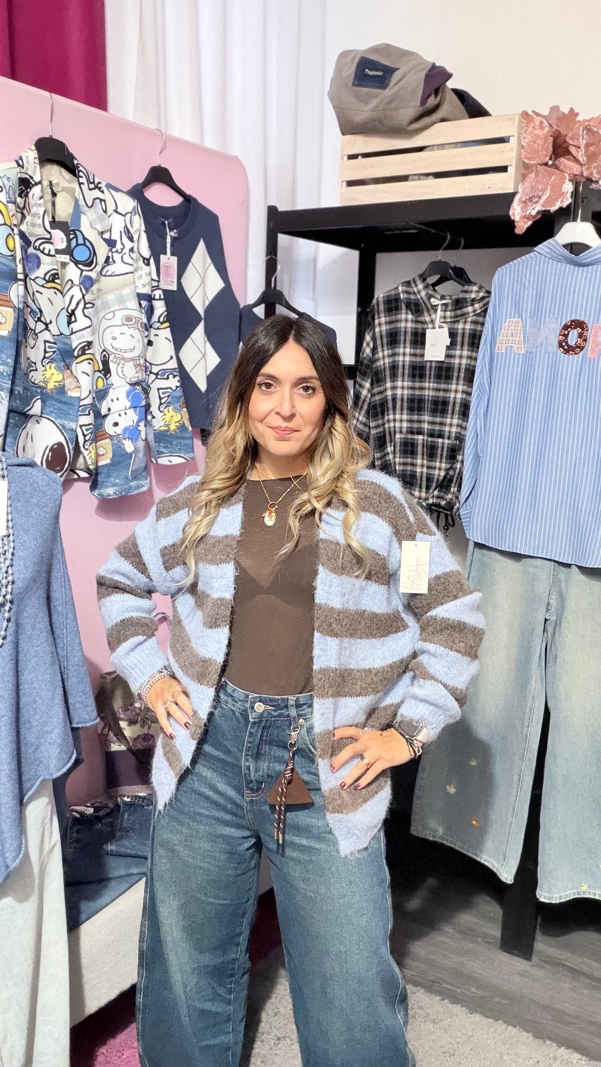 Cardigan  righe azzurro