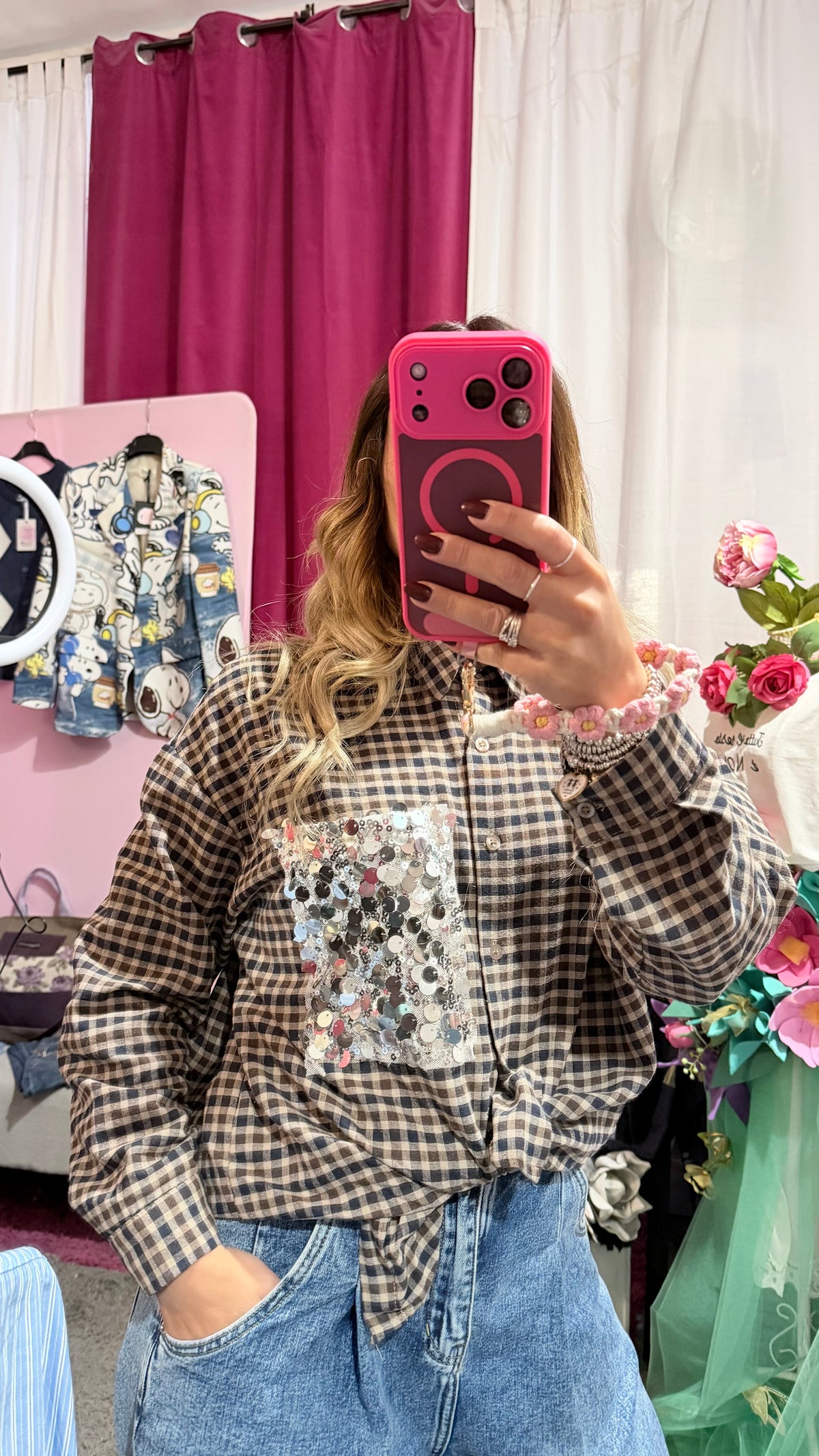 Camicia quadri tasca paillettes