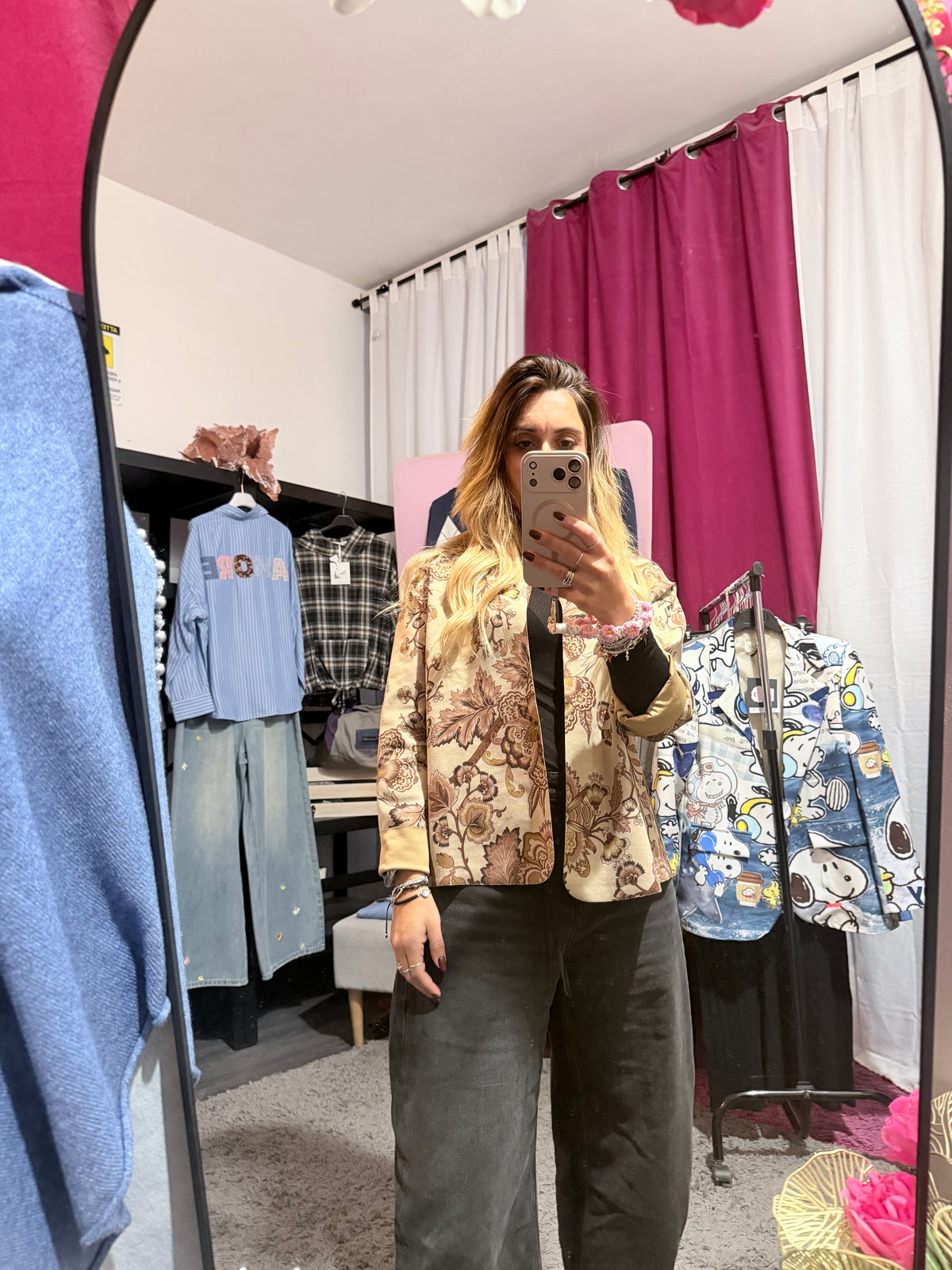 Blazer scamosciato fantasia panna