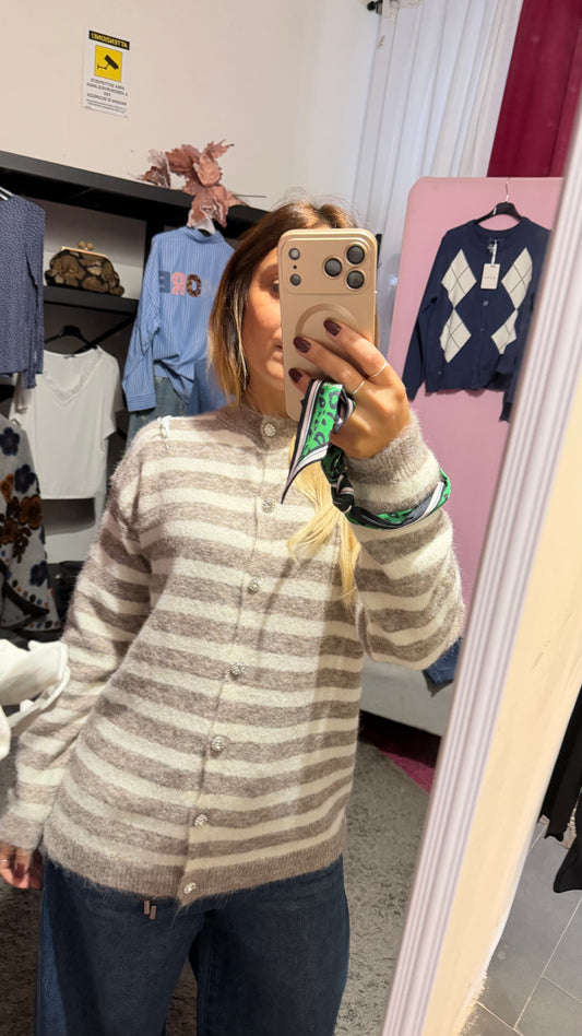 Cardigan righe tortora