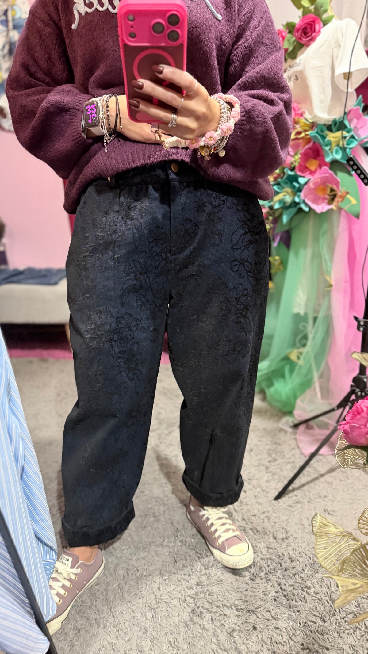Pantalone fiori cinigliato