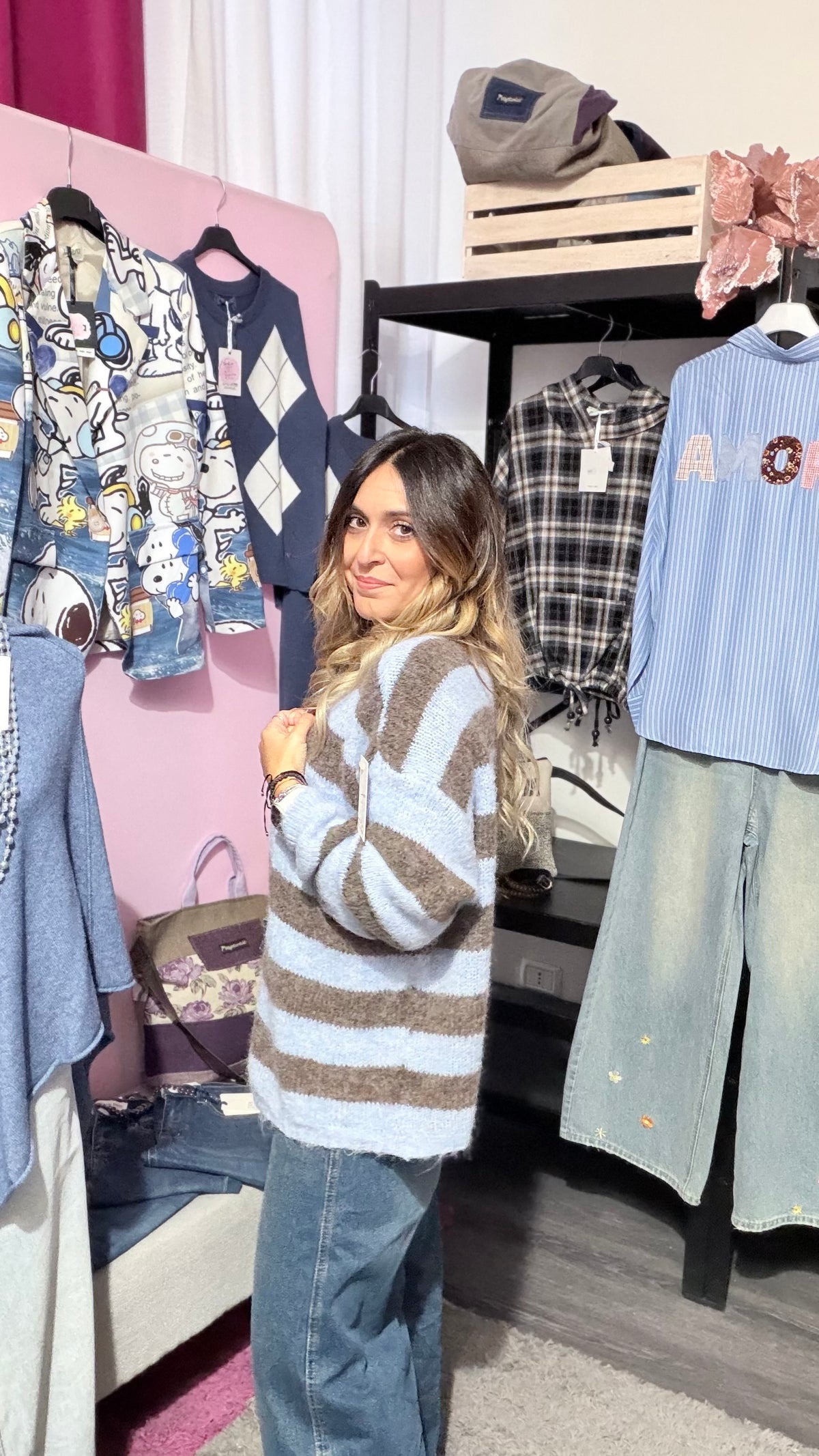 Cardigan  righe azzurro