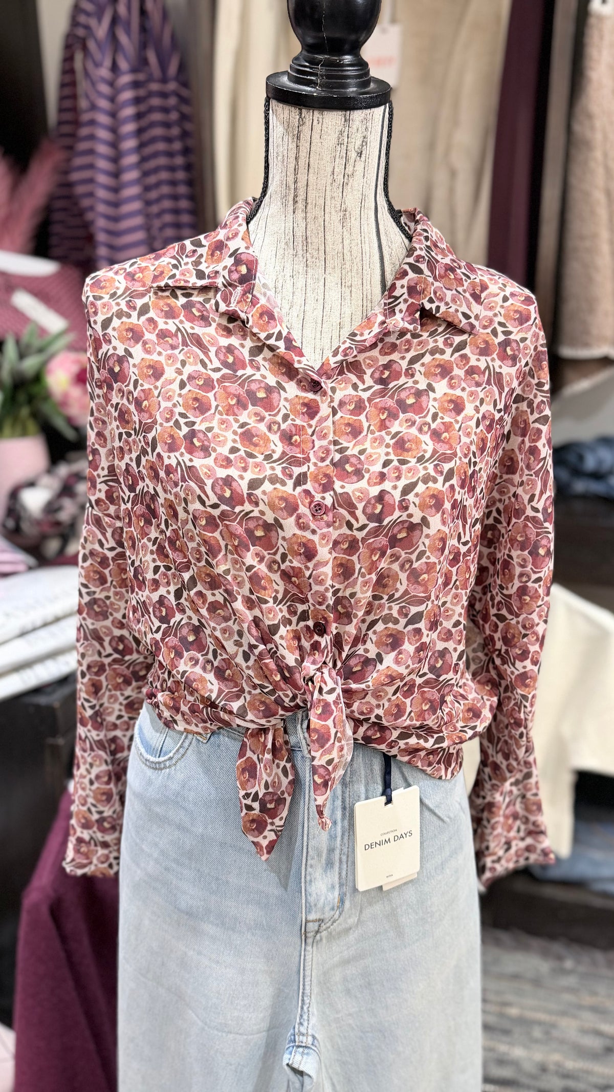 Camicia fiori prugna