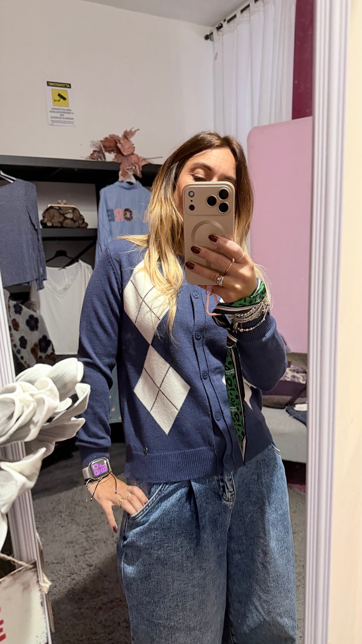 Cardigan rombi azzurri