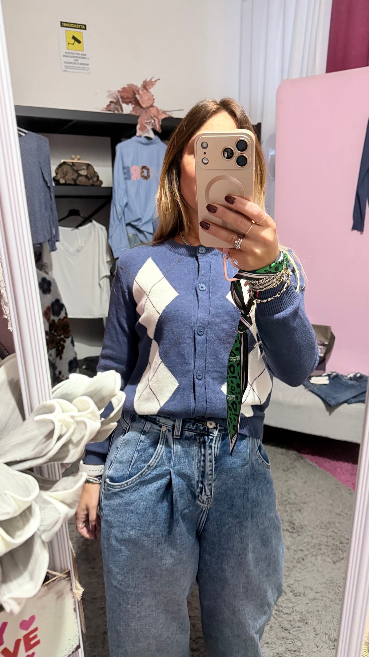 Cardigan rombi azzurri