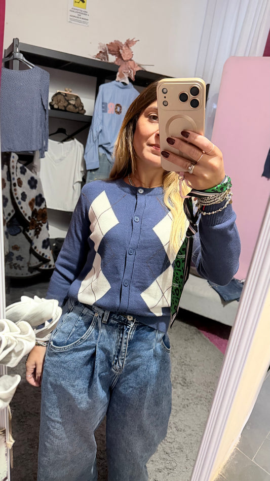 Cardigan rombi azzurri
