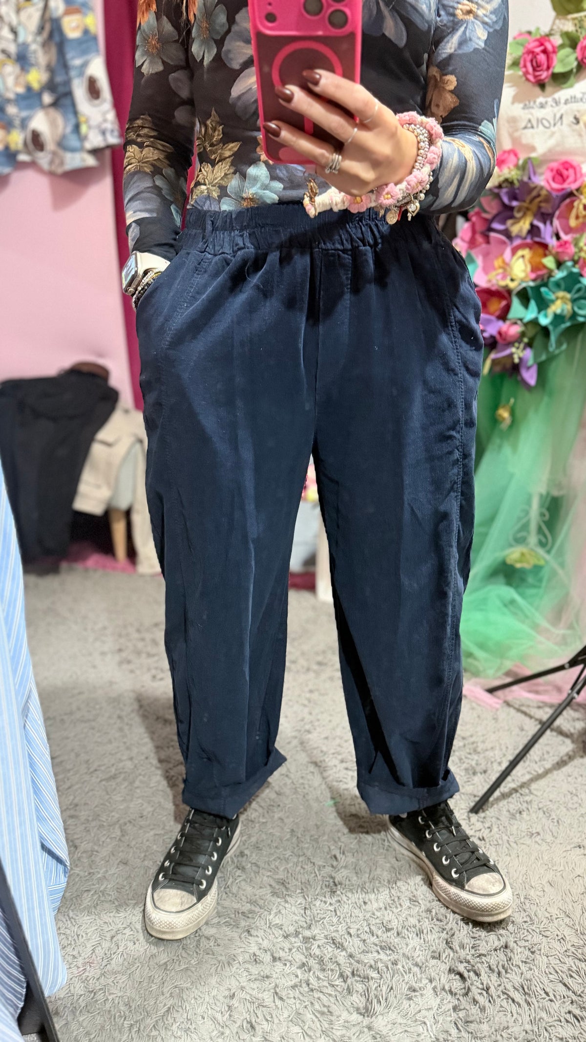 Pantalone blu costine velluto