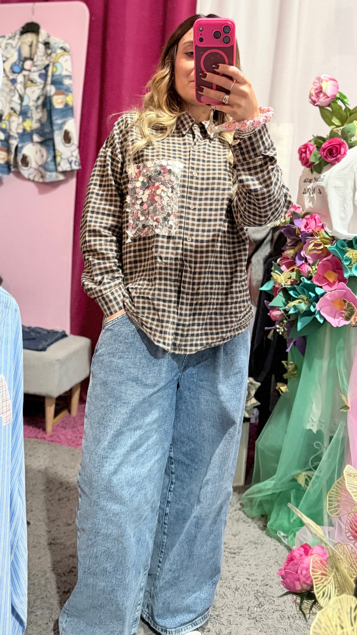 Camicia quadri tasca paillettes
