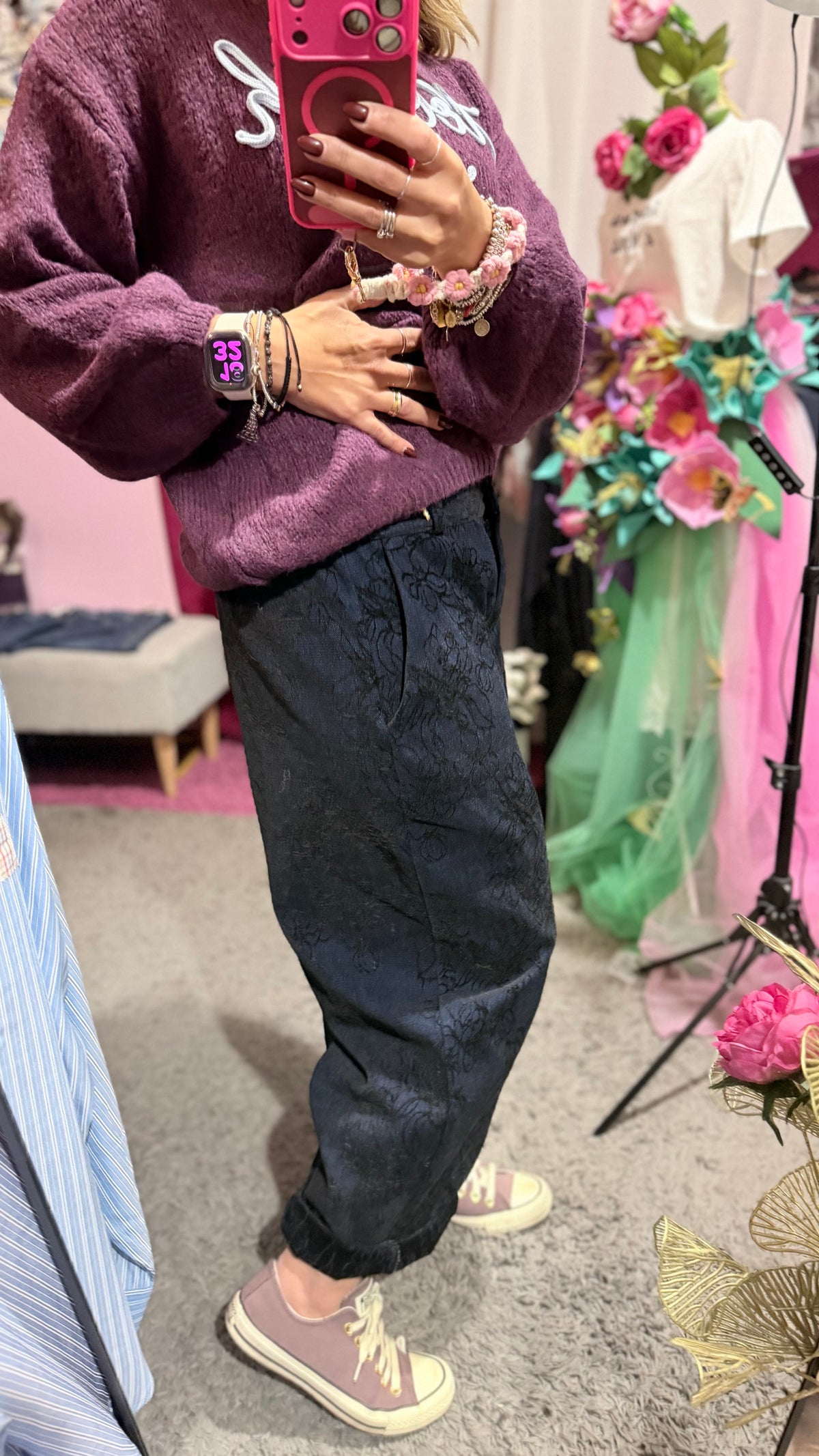 Pantalone fiori cinigliato